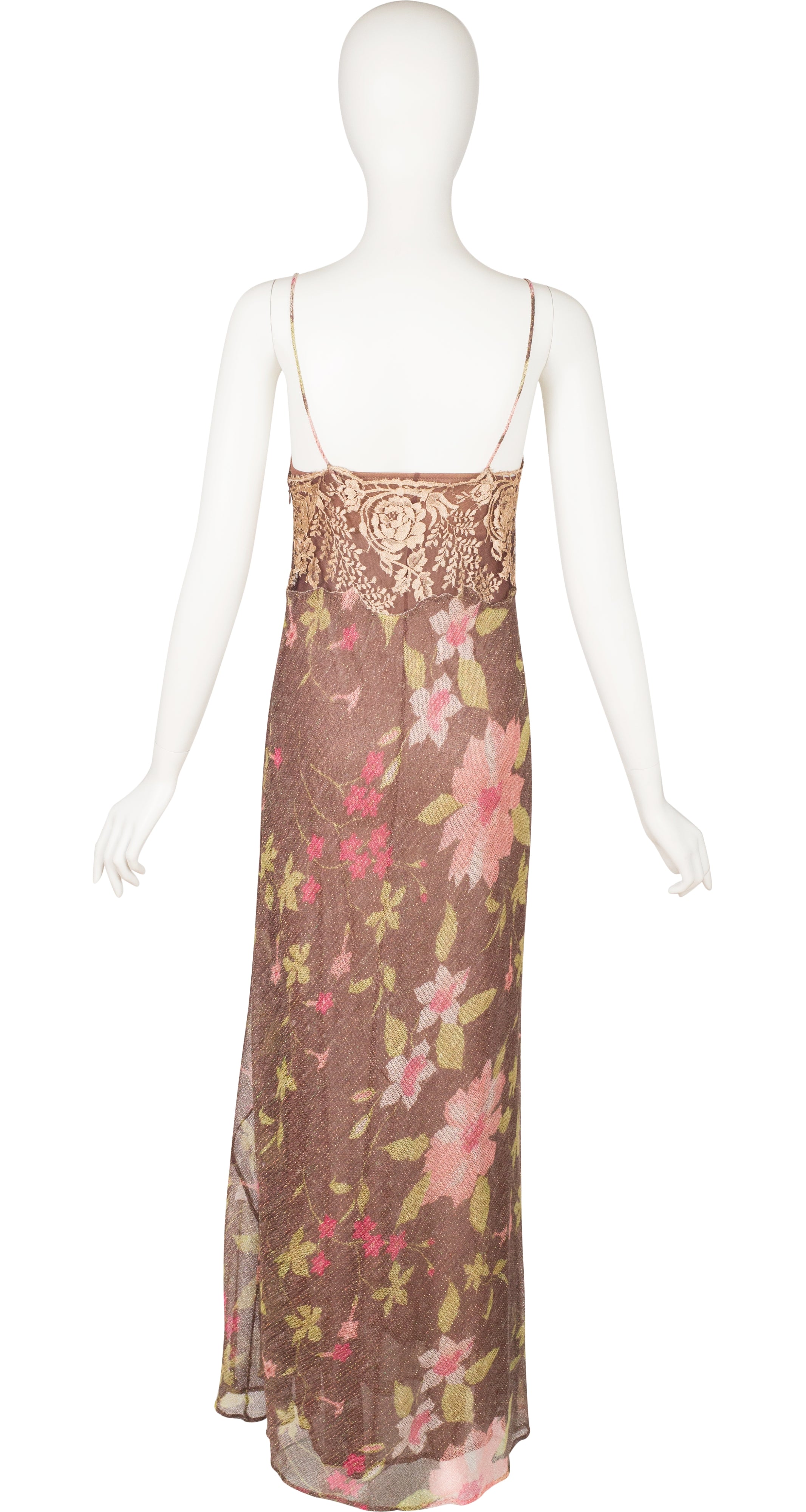 2000s Lace & Floral Lurex Knit Slip Dress