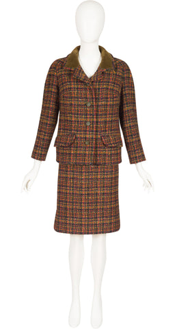 1960s Bouclé Wool Velvet Collar Skirt Suit