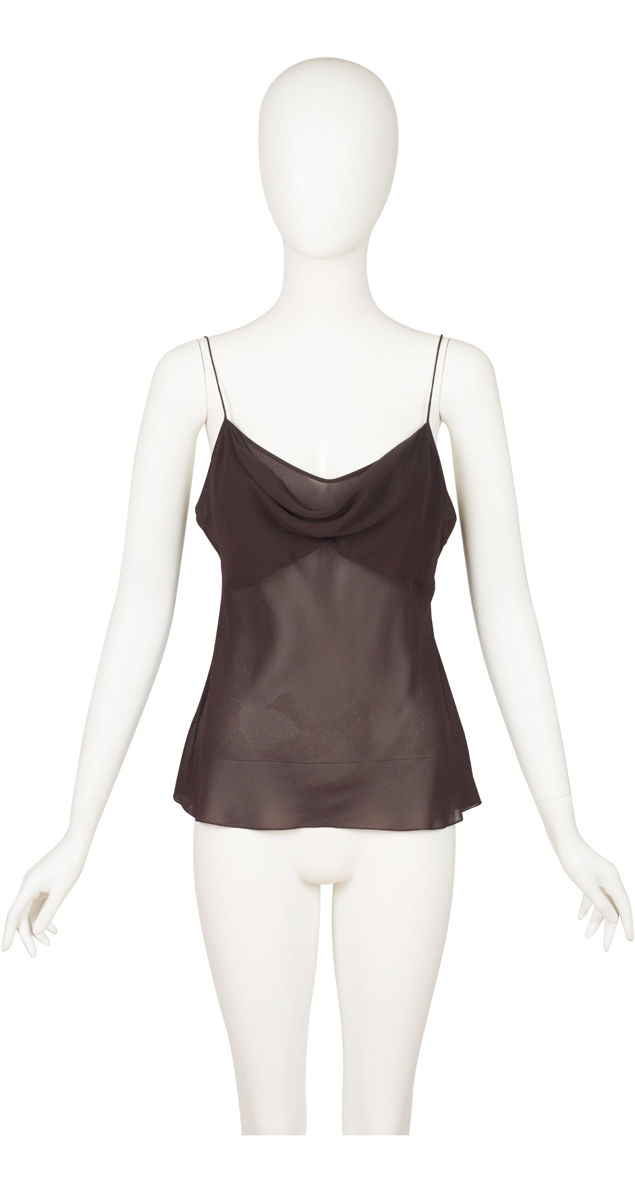 2002 F/W Brown Silk Chiffon Cowl Neck Tank Top