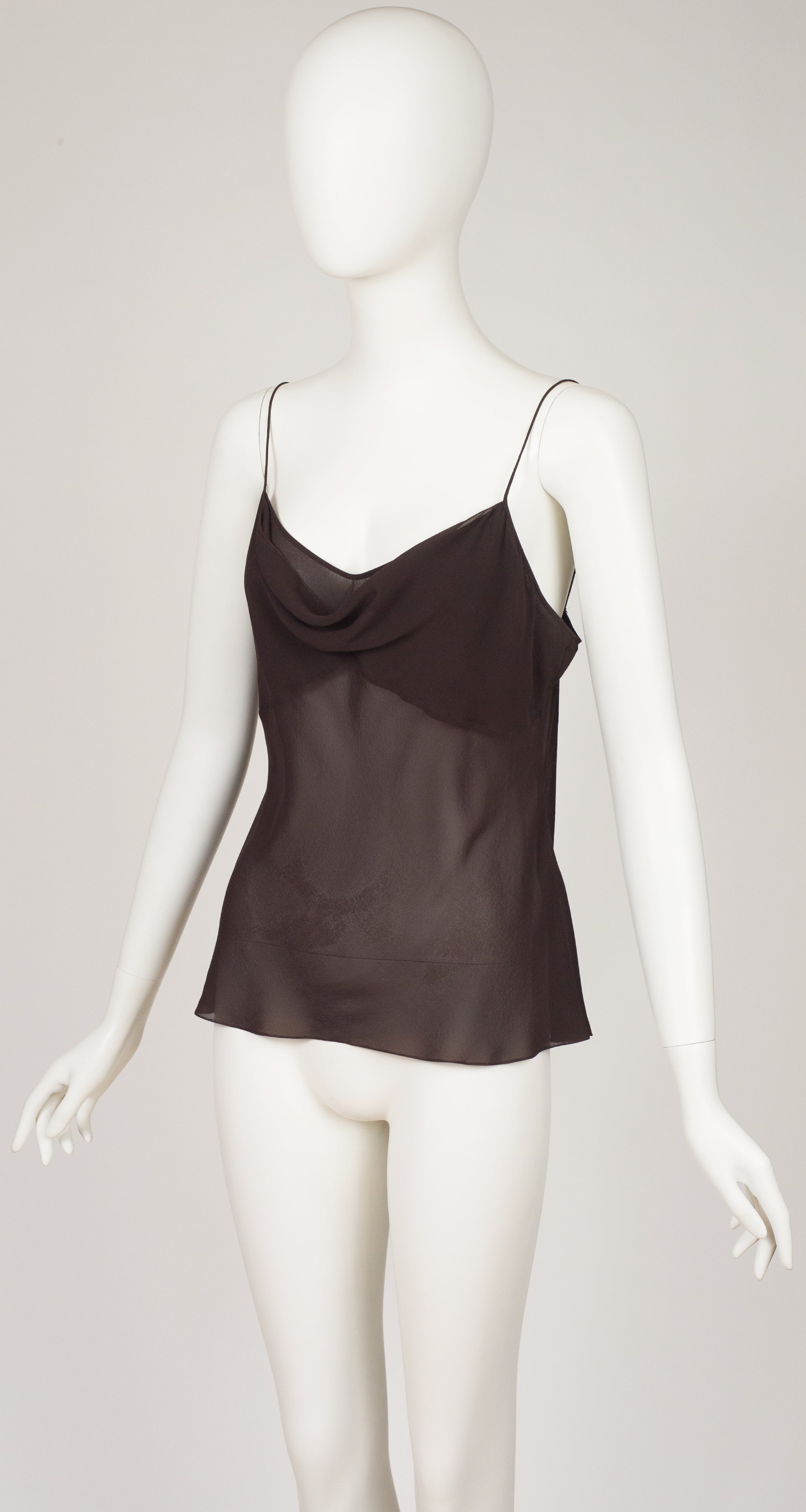 2002 F/W Brown Silk Chiffon Cowl Neck Tank Top