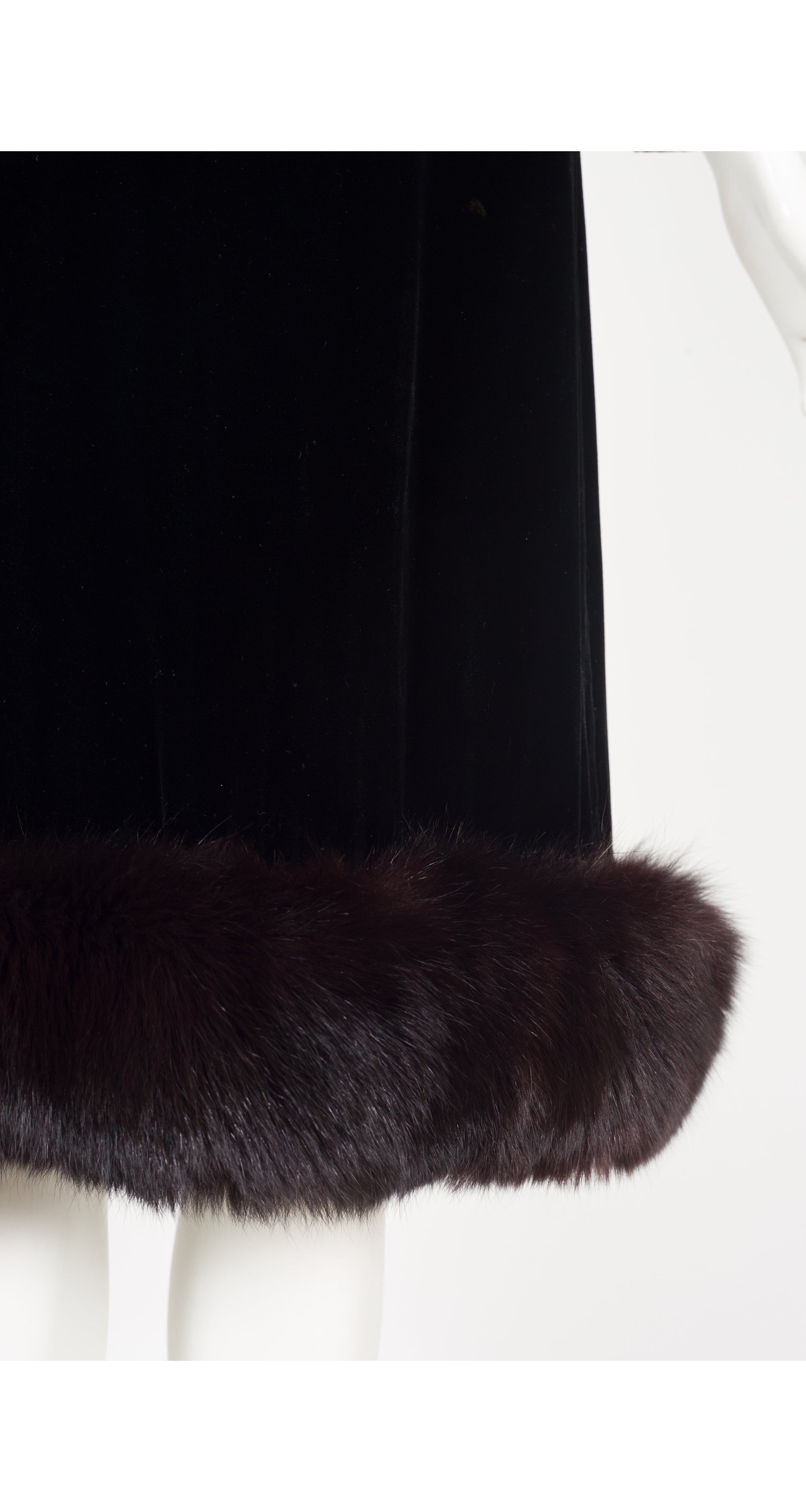 1960s Black Velvet Fur Trim Evening Dress