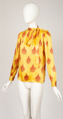 1970s Yellow & Red Silk Tie-Neck Long Sleeve Blouse