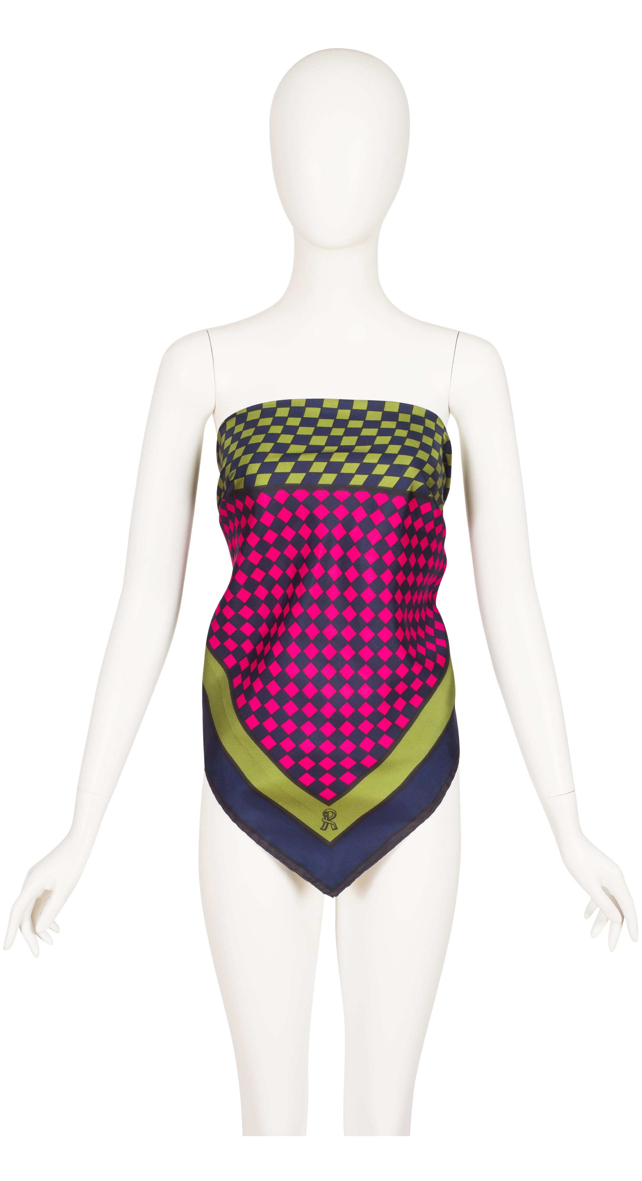 1970s Op-Art Print Silk Twill Scarf