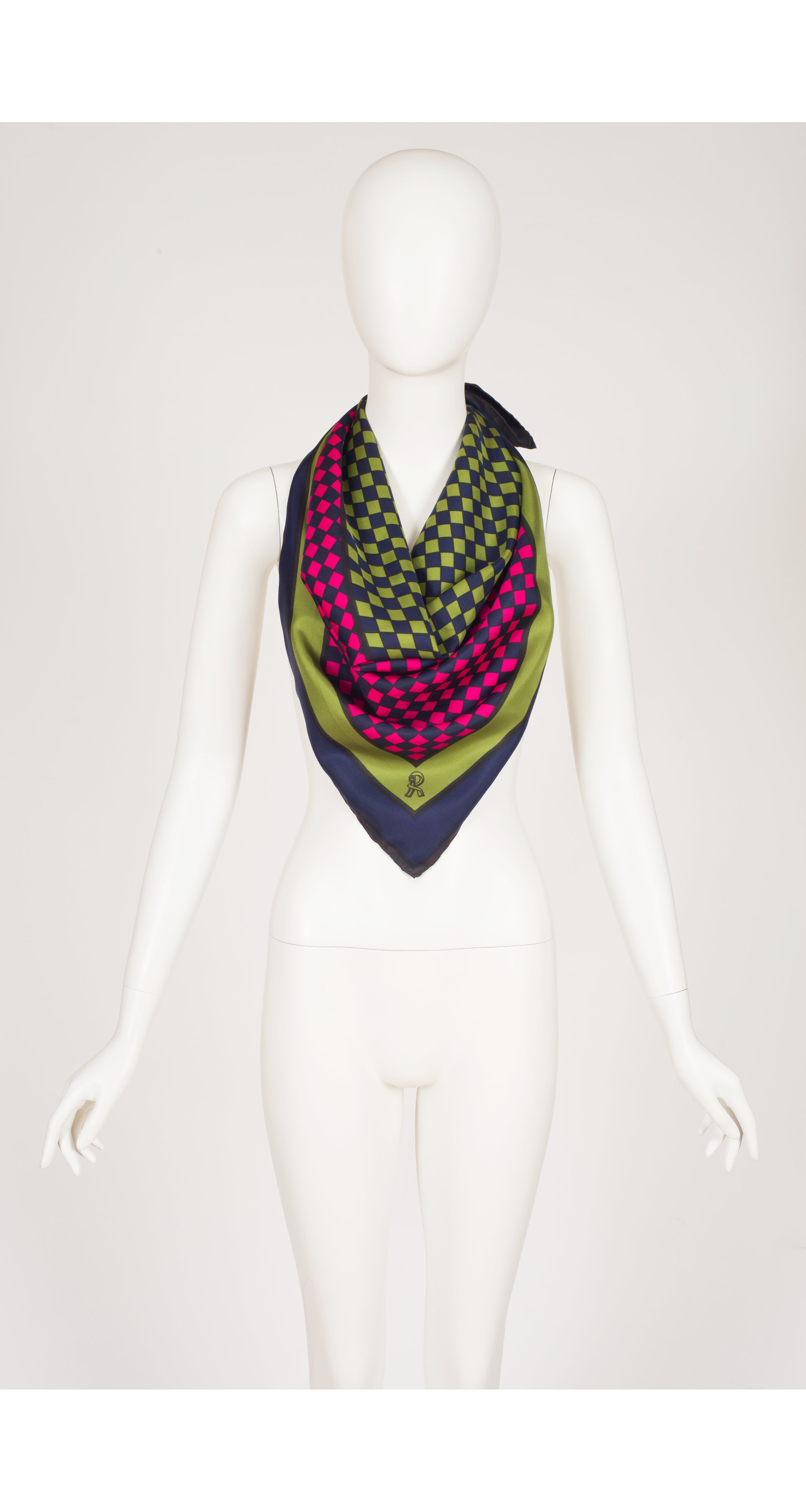 1970s Op-Art Print Silk Twill Scarf