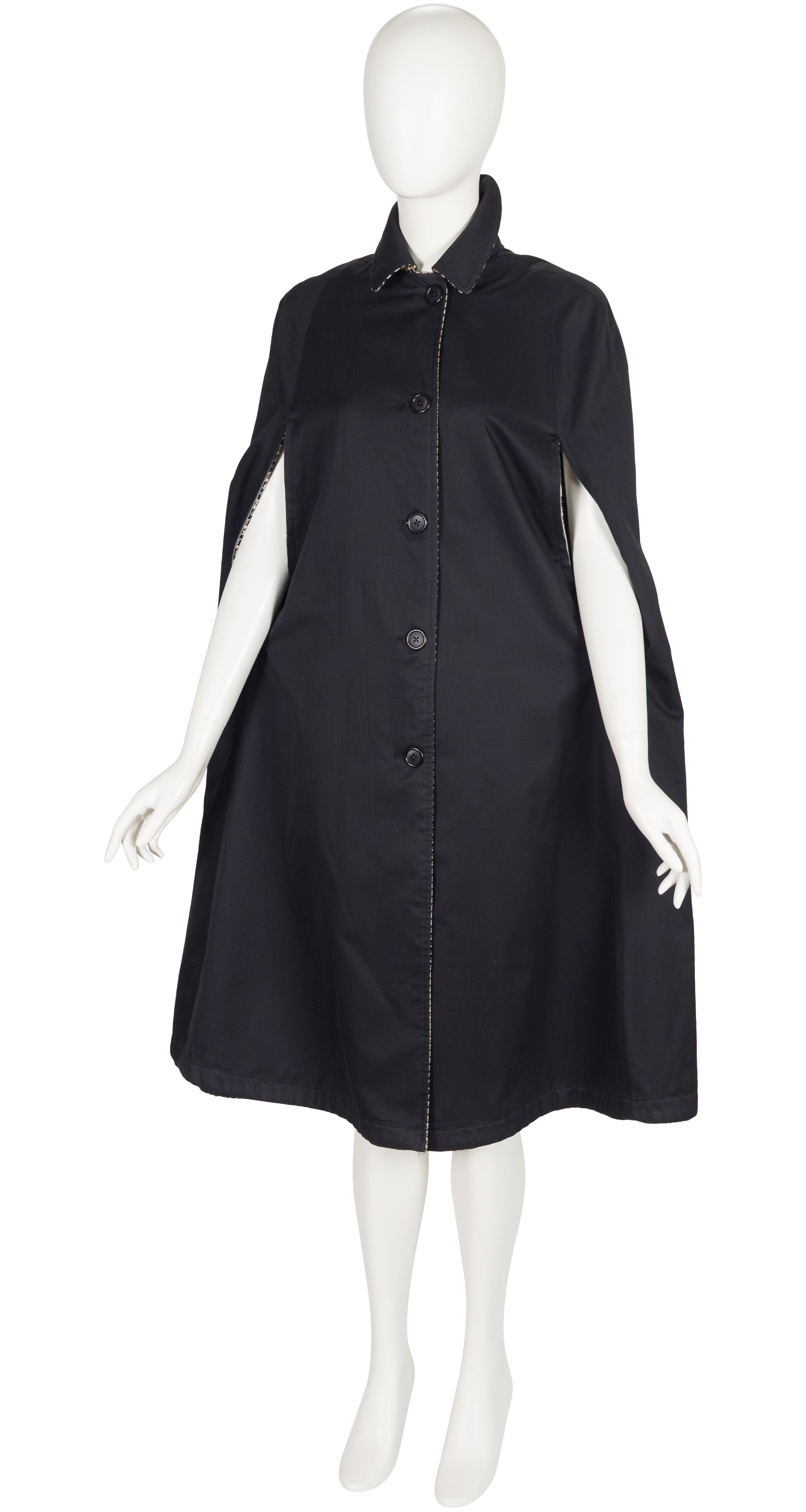 1970s Houndstooth Wool & Cotton Reversible Cape