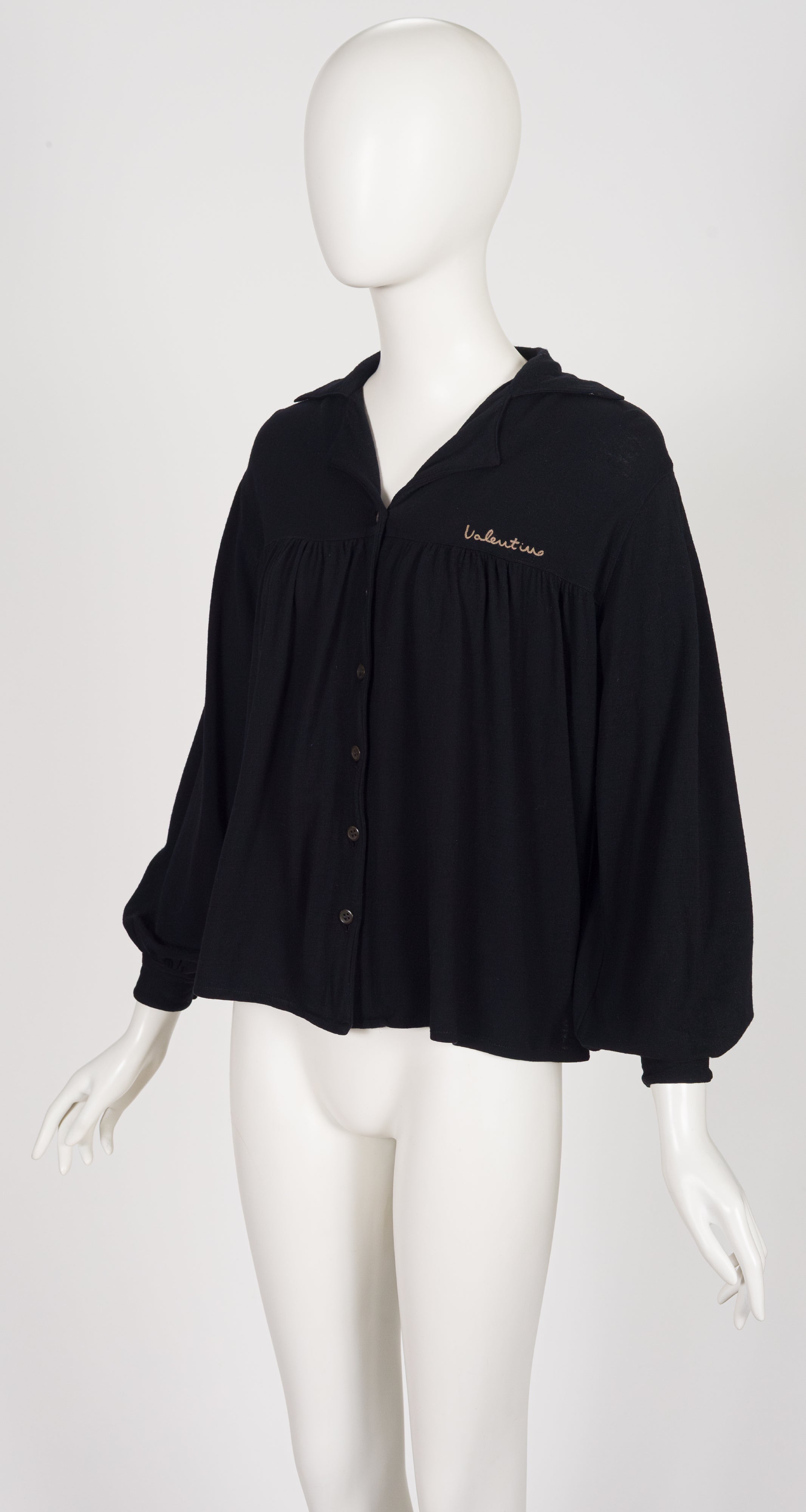 1970s Signature Black Wool Knit Balloon Sleeve