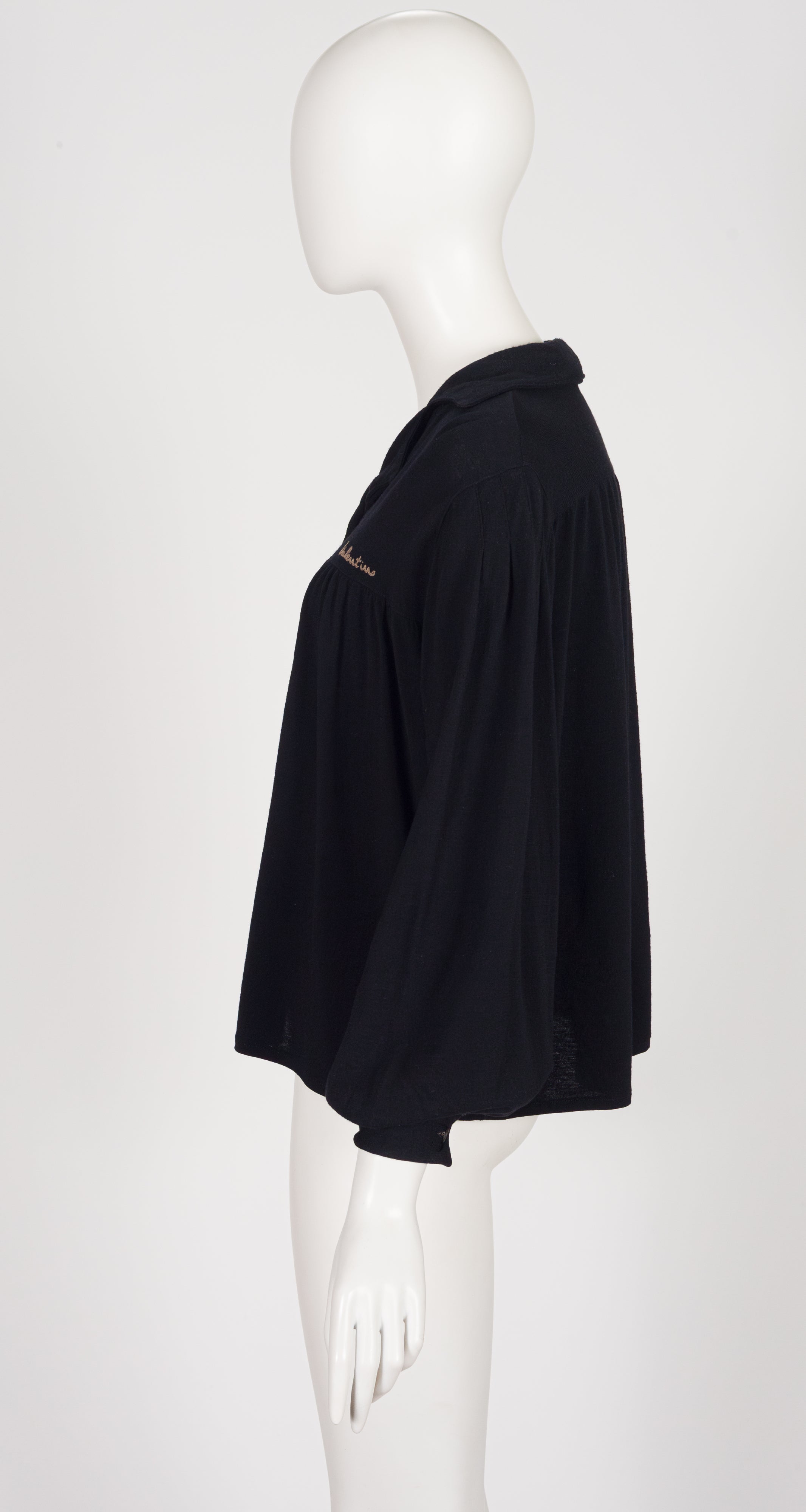 1970s Signature Black Wool Knit Balloon Sleeve