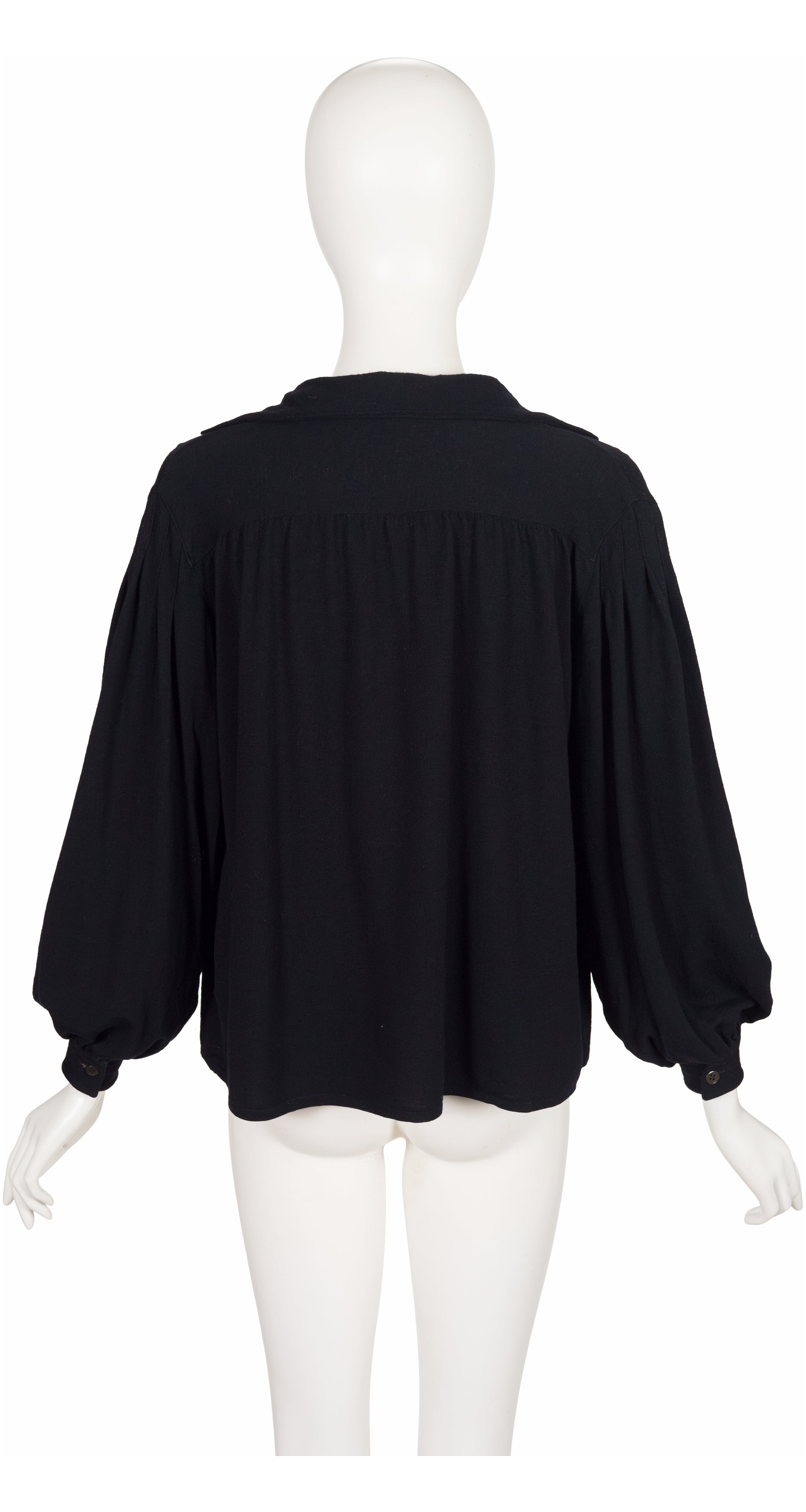 1970s Signature Black Wool Knit Balloon Sleeve