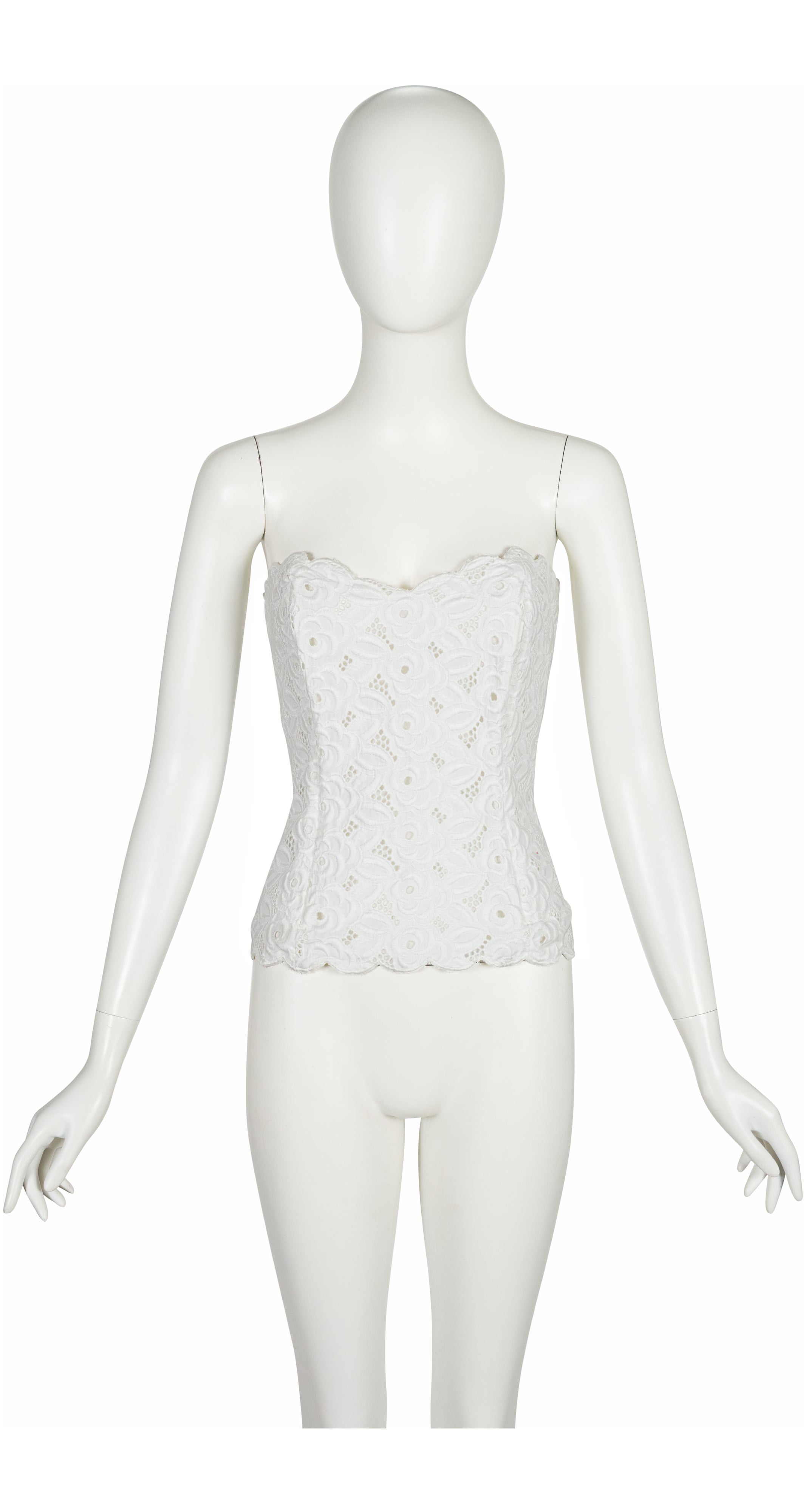 1980s White Floral Eyelet Cotton Bustier Top