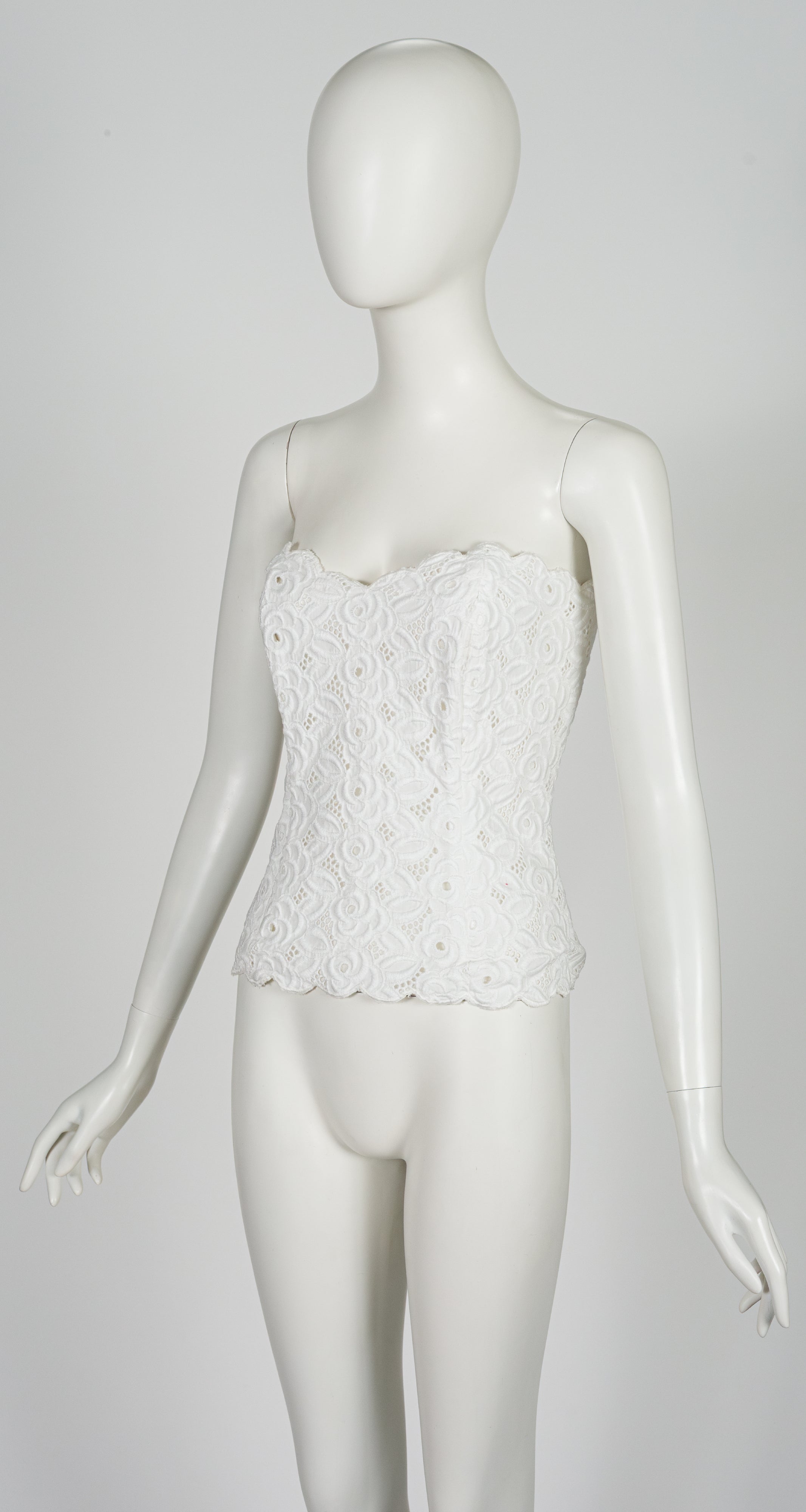 1980s White Floral Eyelet Cotton Bustier Top