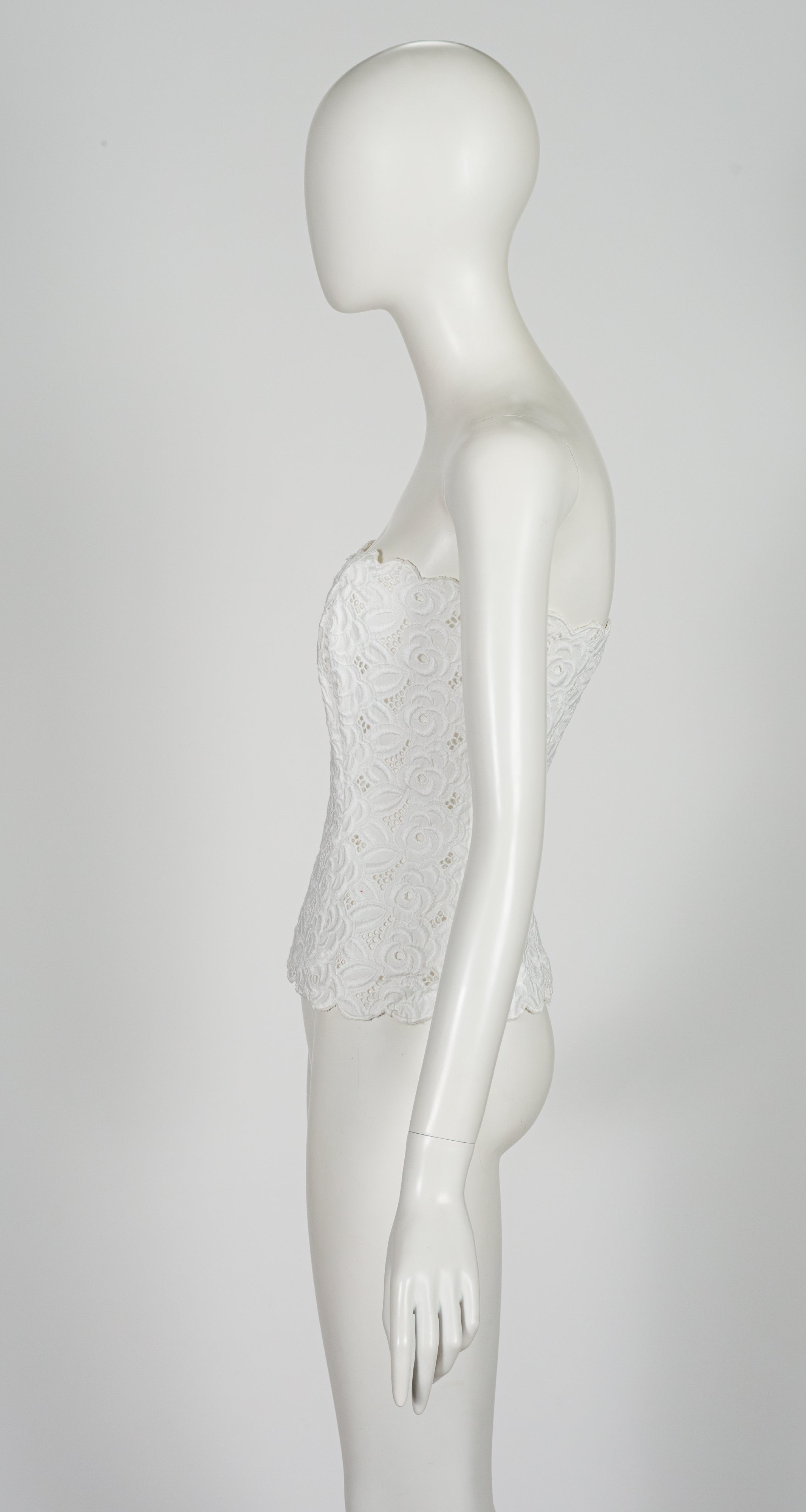 1980s White Floral Eyelet Cotton Bustier Top