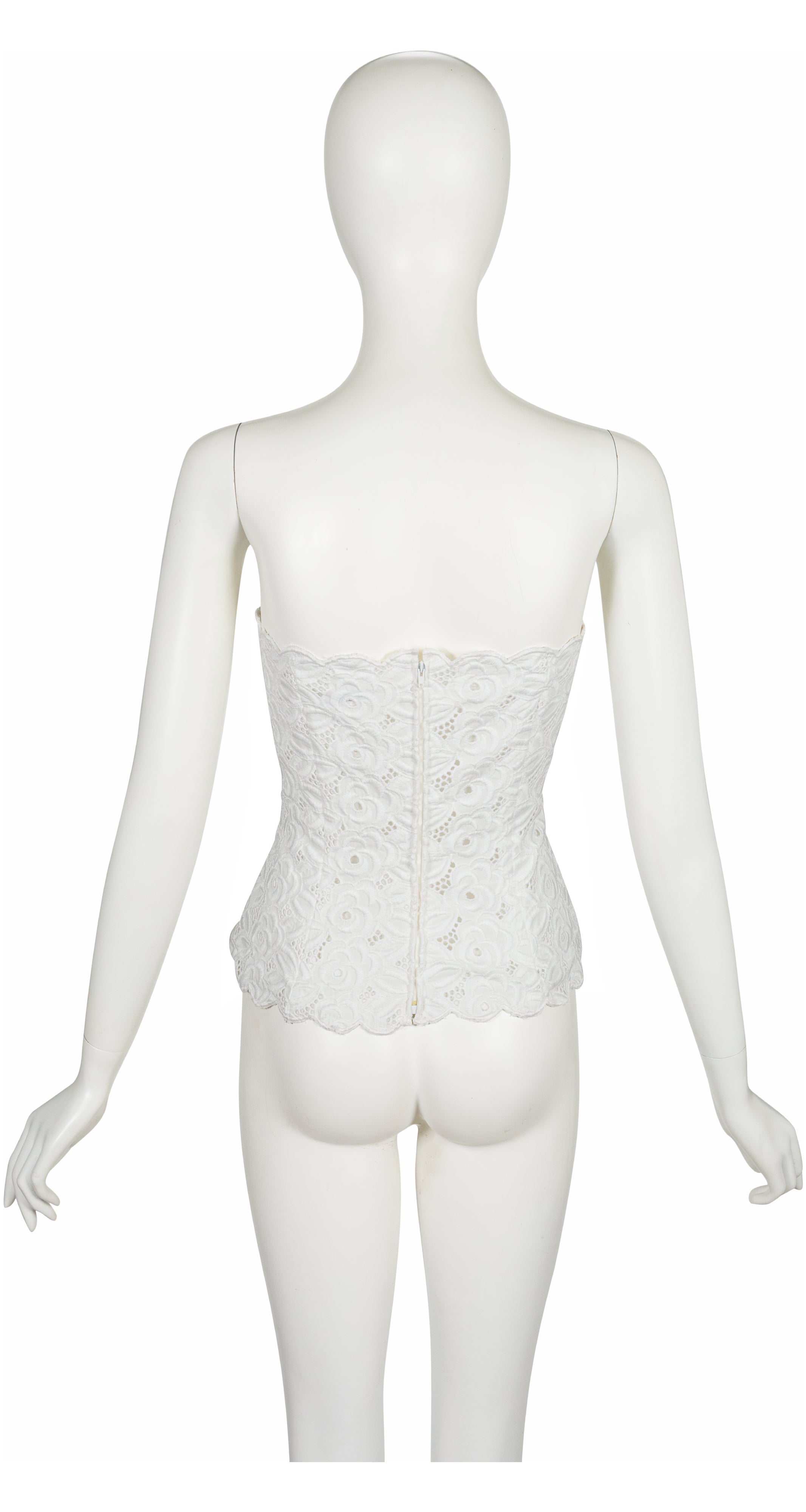1980s White Floral Eyelet Cotton Bustier Top