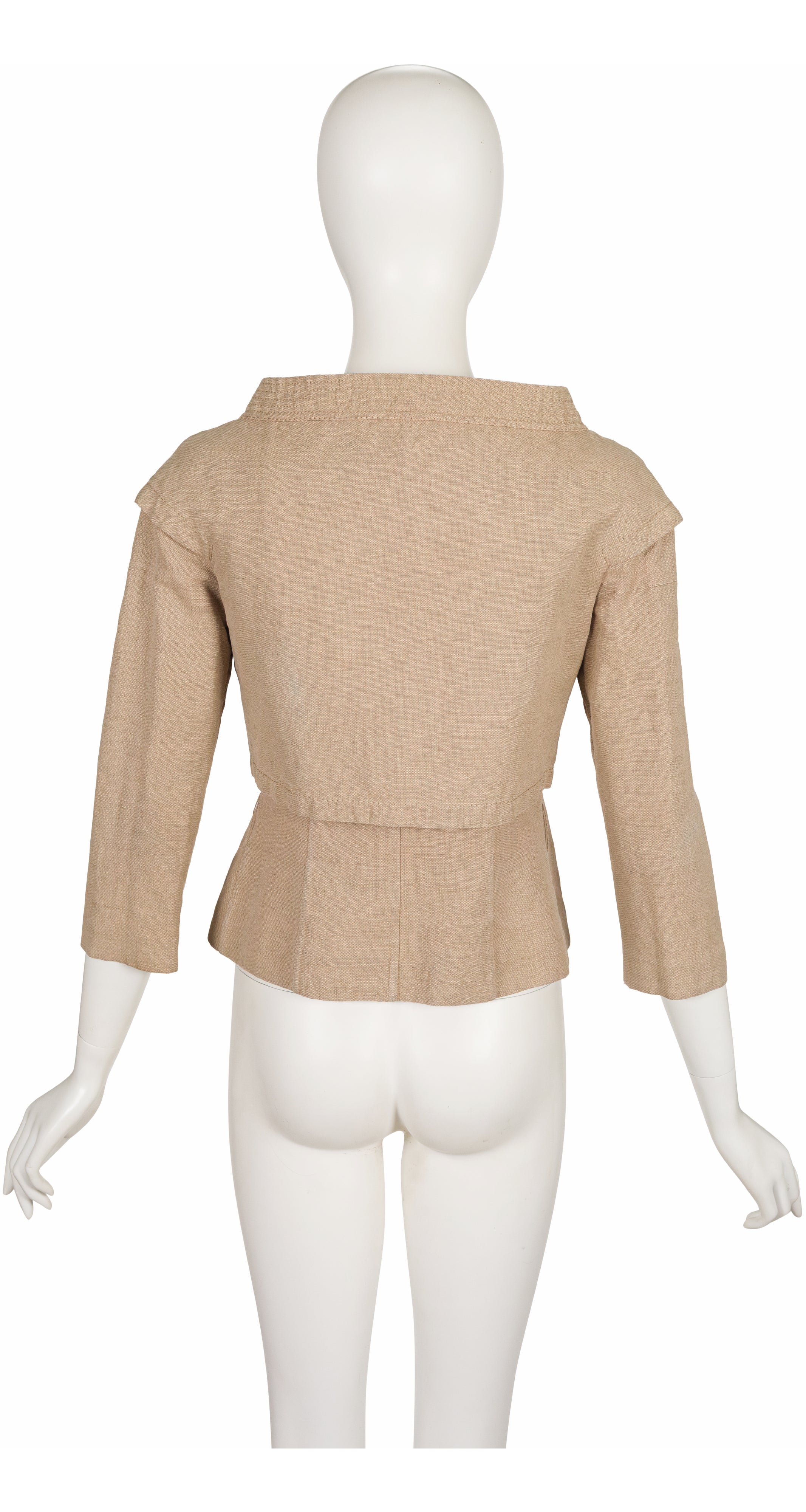 2000s Beige Linen Boat Neck Layered Jacket