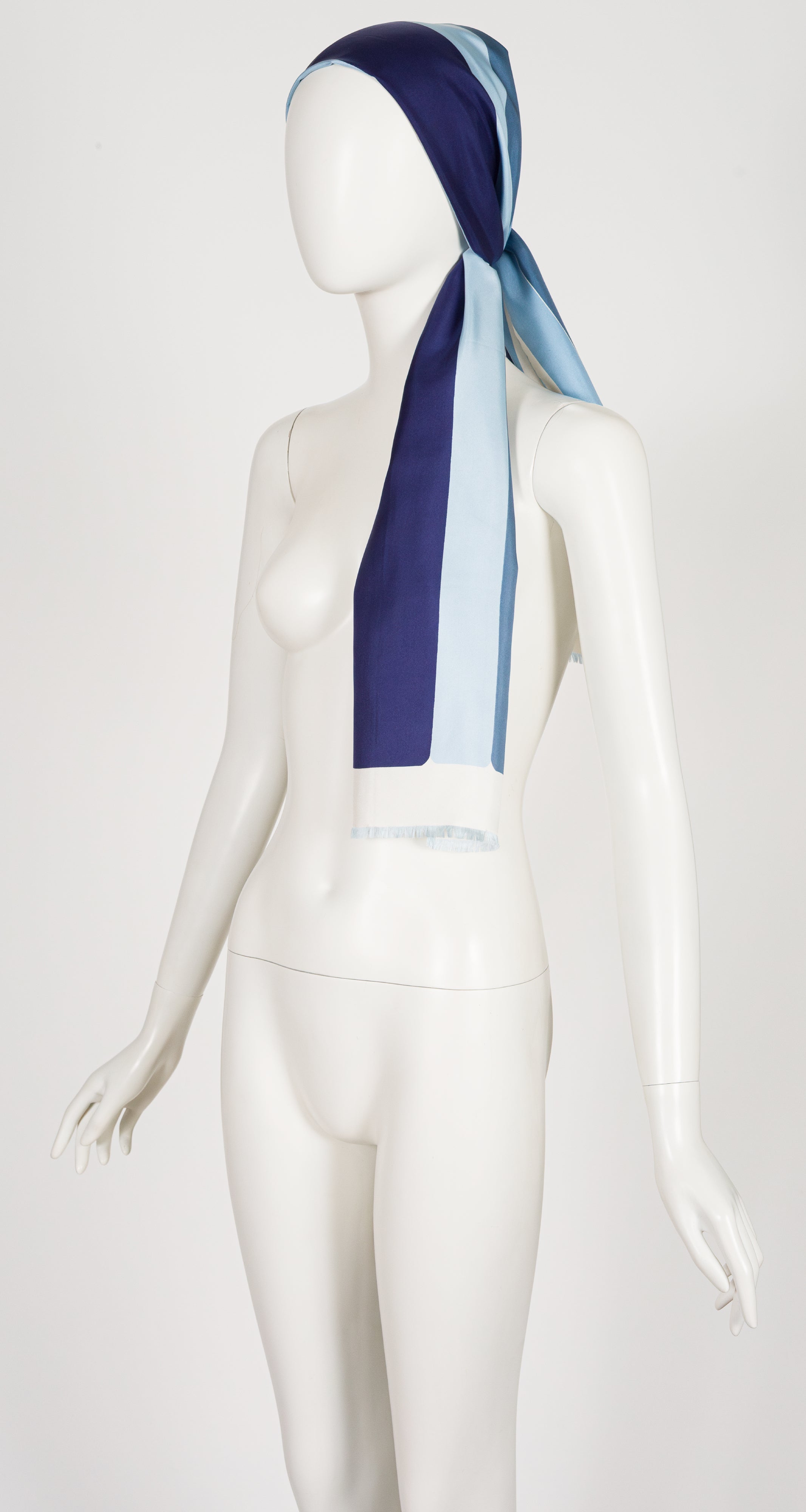 1960s Striped Blue Silk Twill Long Scarf