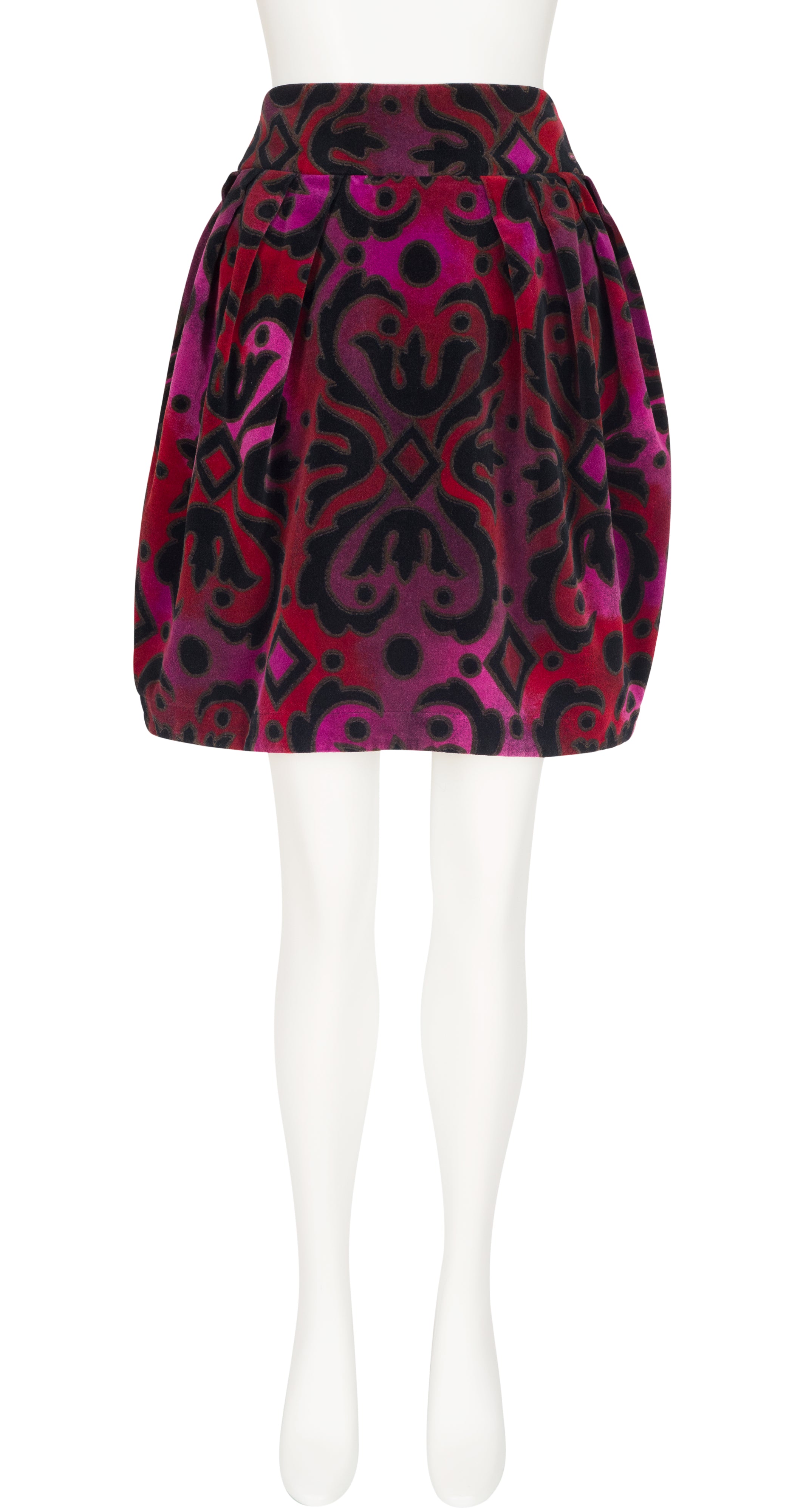 1990s Baroque Print Cotton Velvet Bubble Mini Skirt