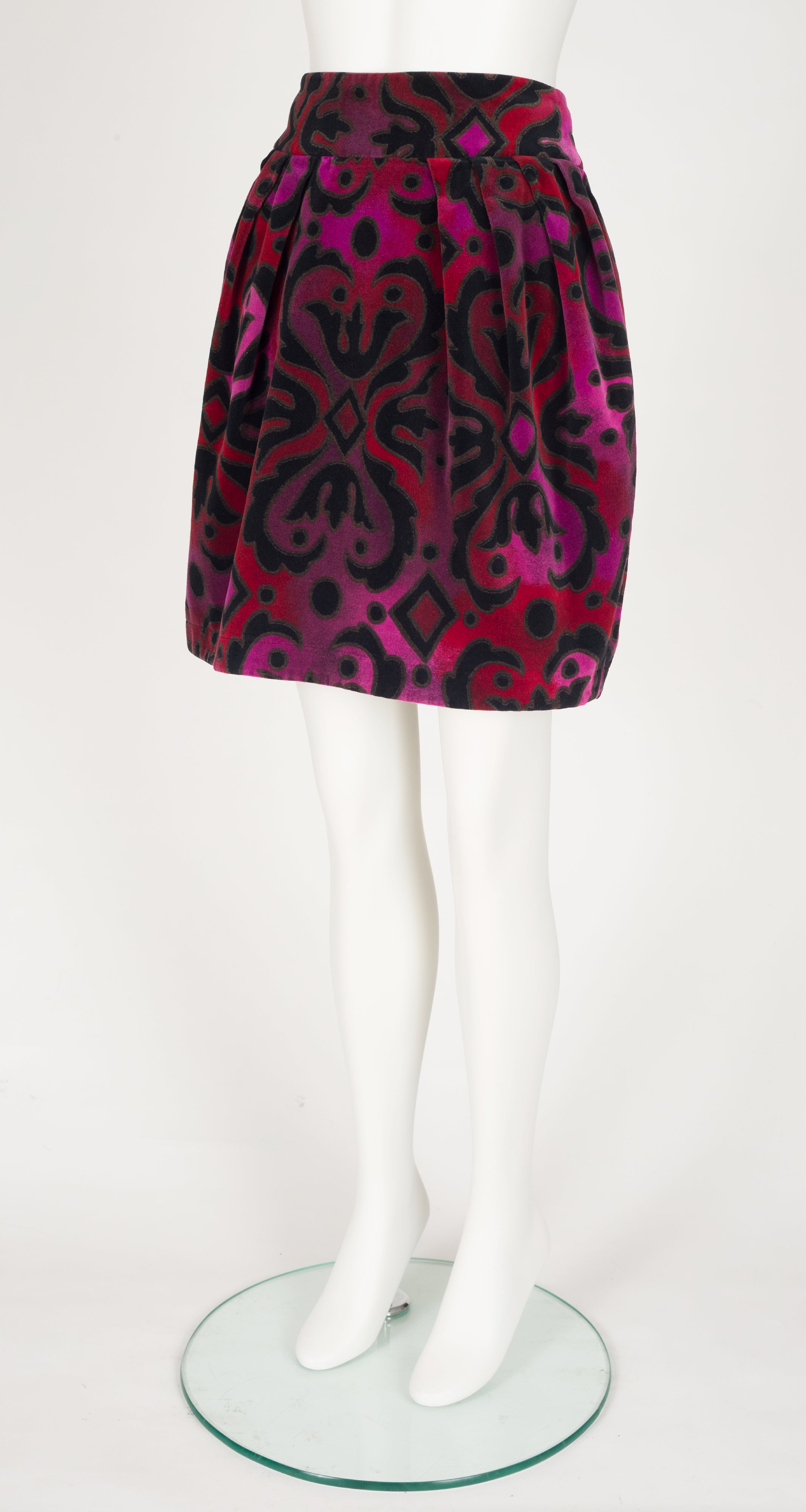 1990s Baroque Print Cotton Velvet Bubble Mini Skirt