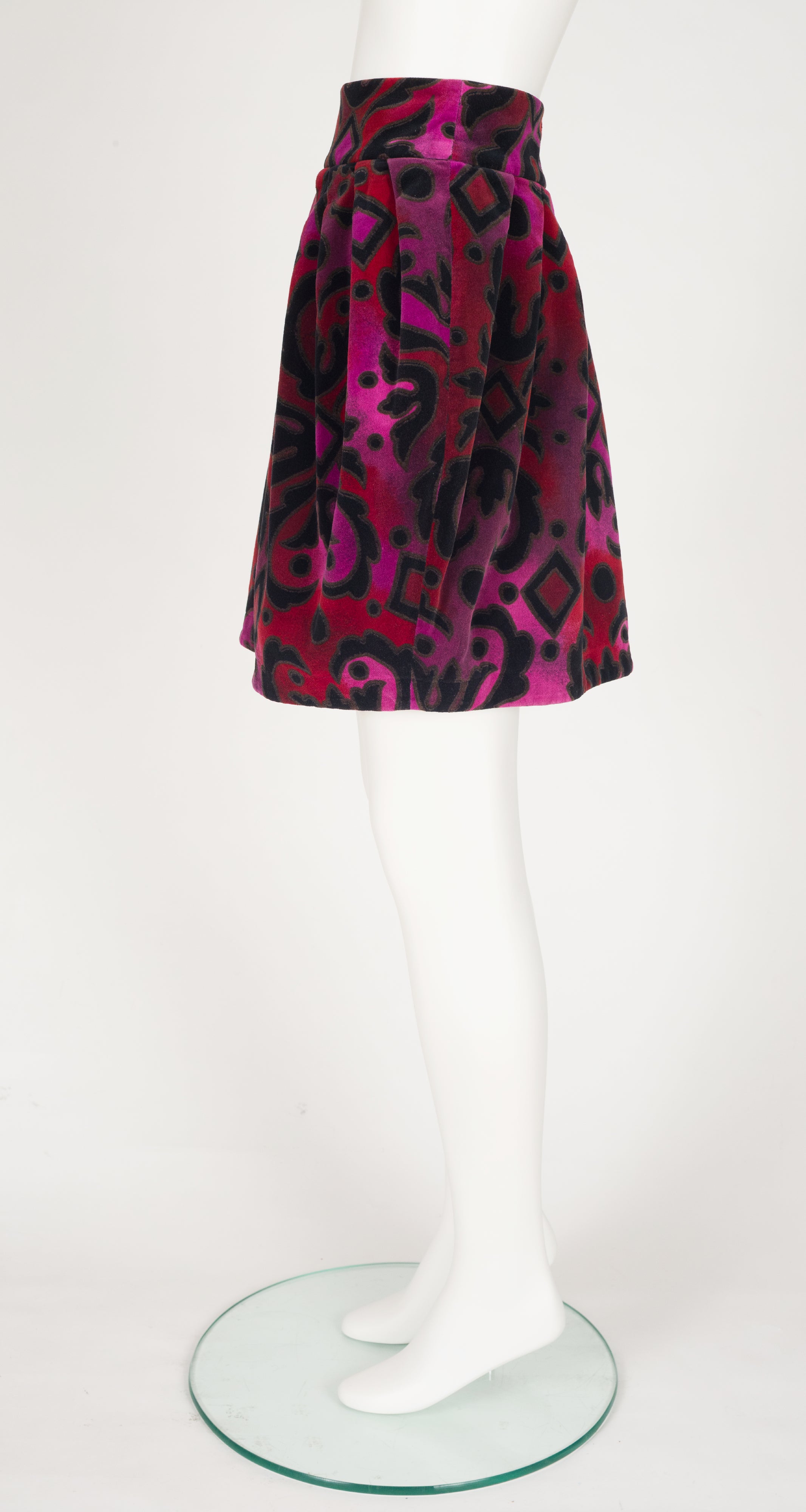 1990s Baroque Print Cotton Velvet Bubble Mini Skirt