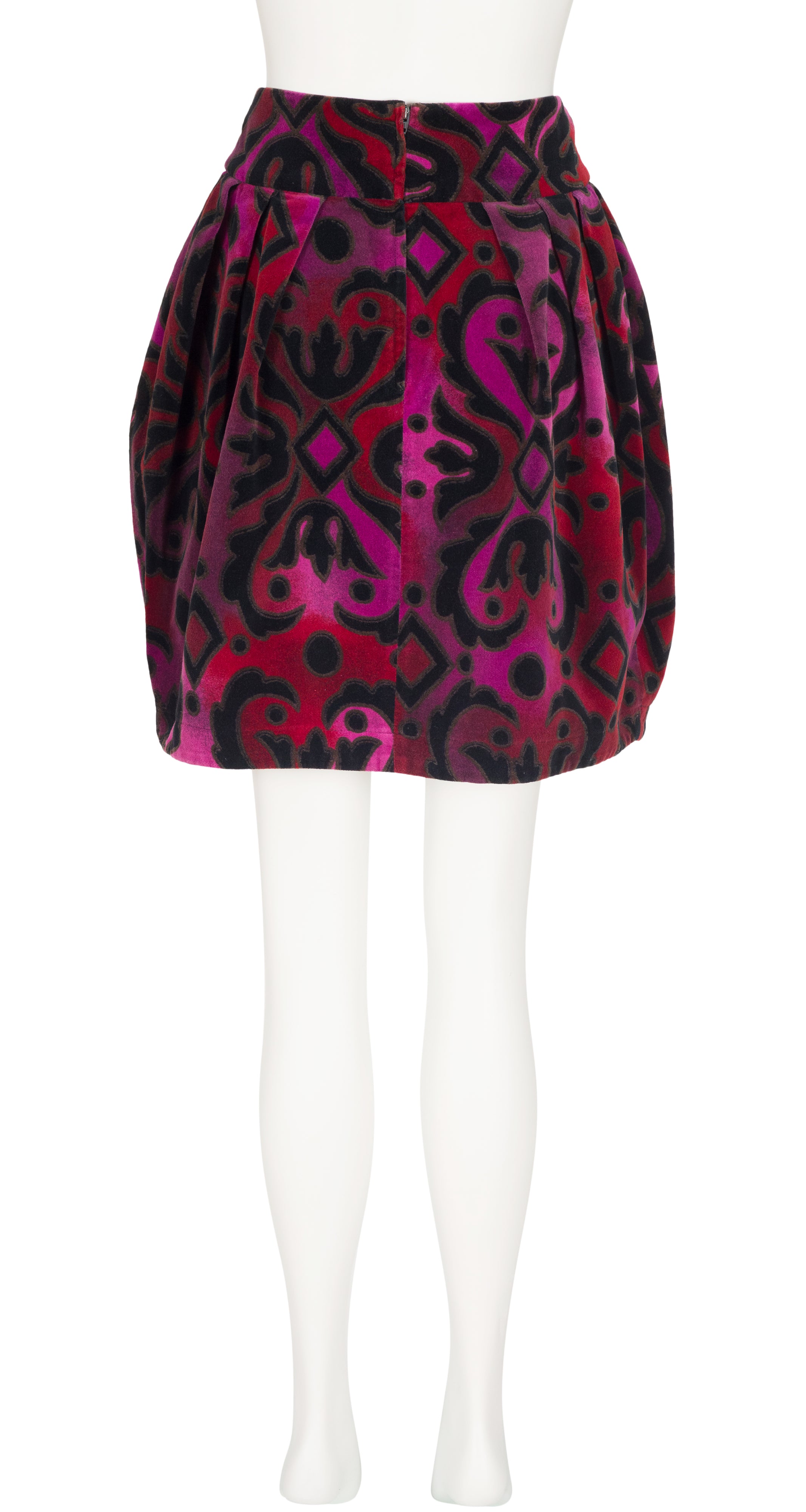 1990s Baroque Print Cotton Velvet Bubble Mini Skirt