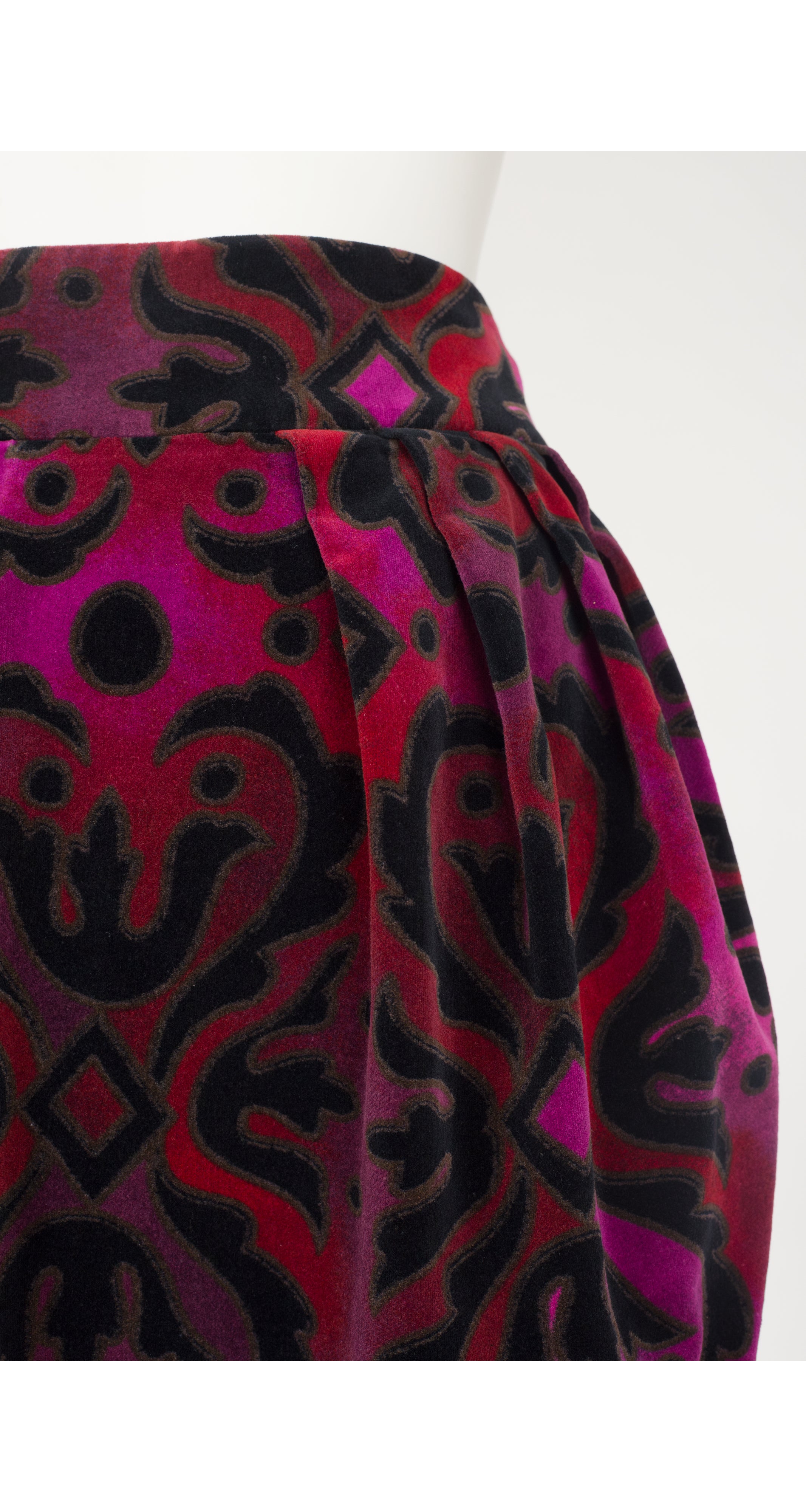 1990s Baroque Print Cotton Velvet Bubble Mini Skirt