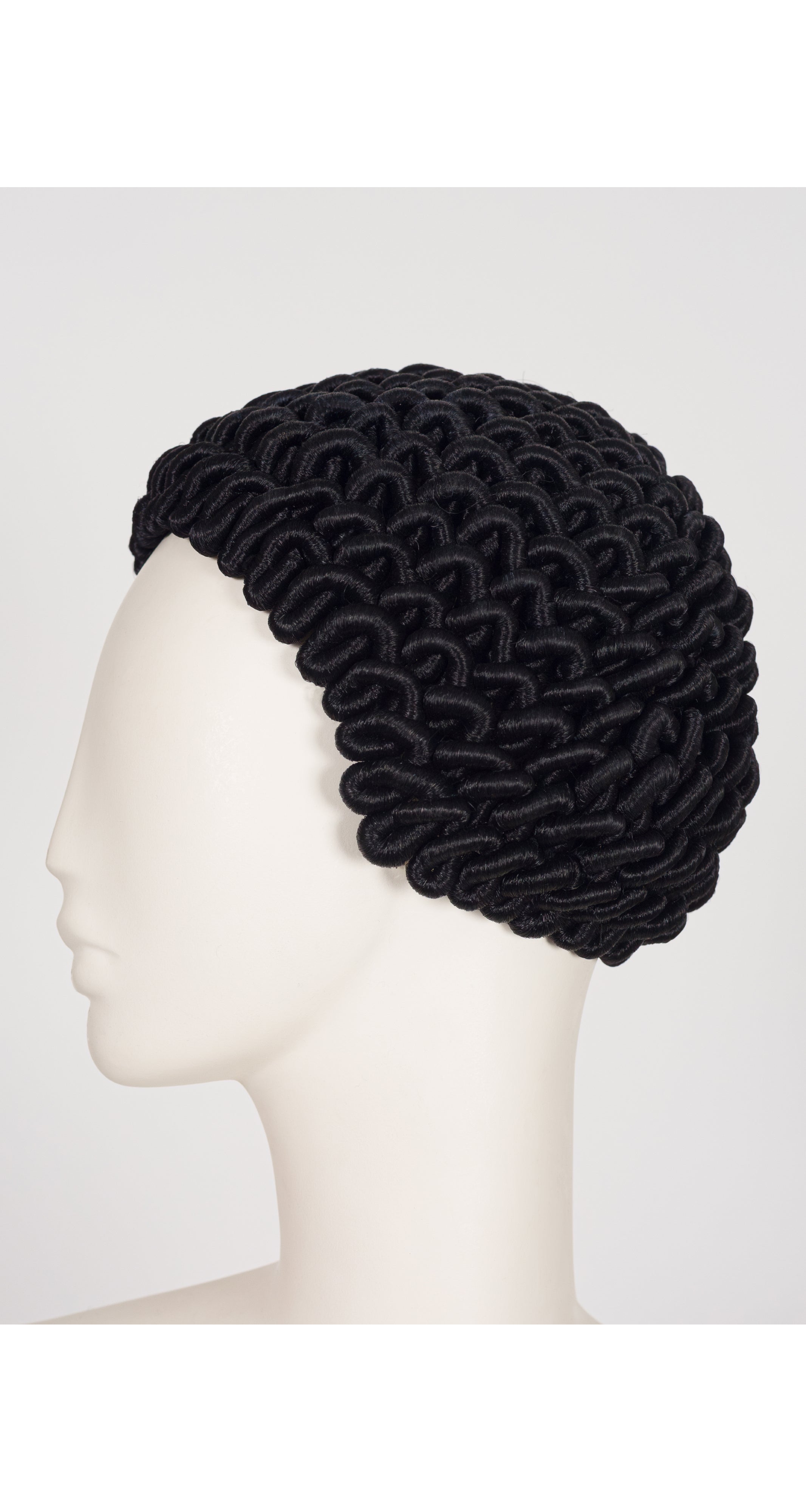 1950s Black Braided Rope Cloche Hat