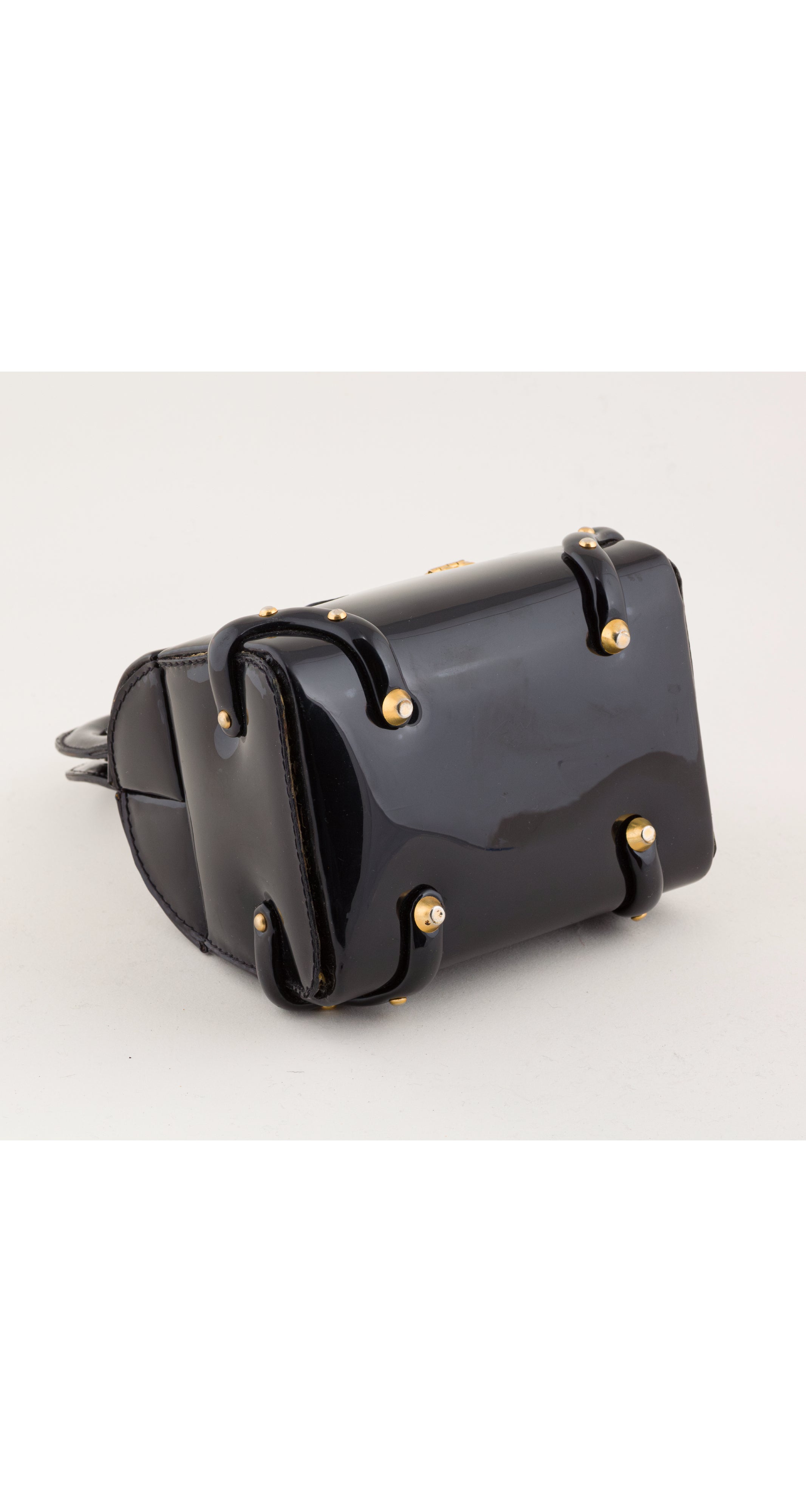 1960s Black Patent Leather Treasure Chest Handbag
