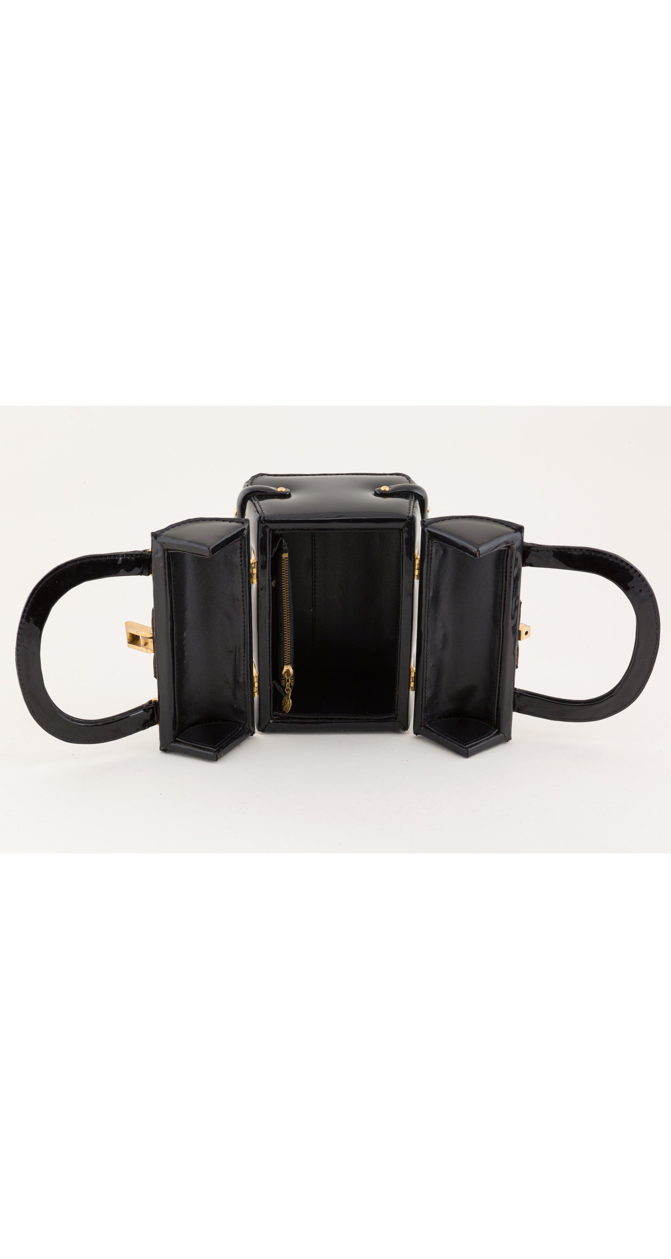1960s Black Patent Leather Treasure Chest Handbag