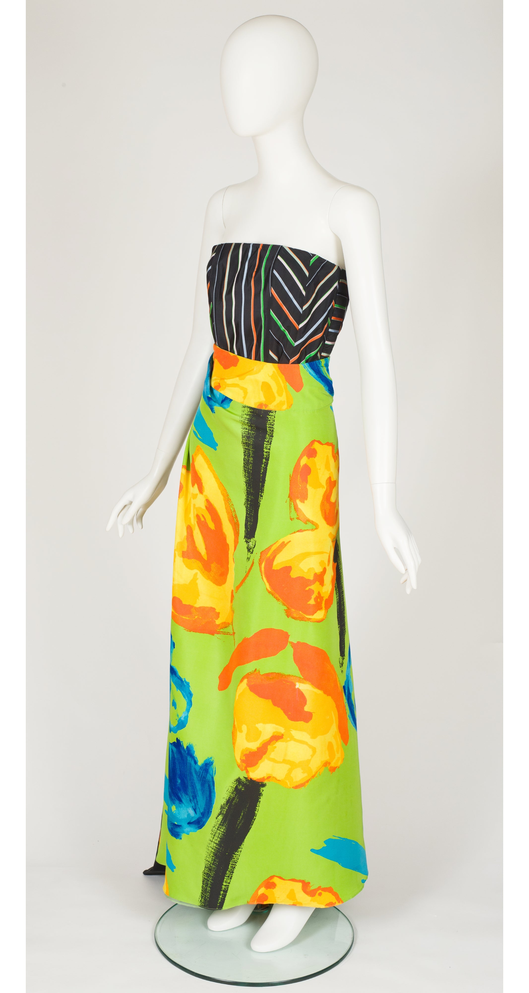 2000 S/S Mix Print Silk Taffeta Evening Gown Set