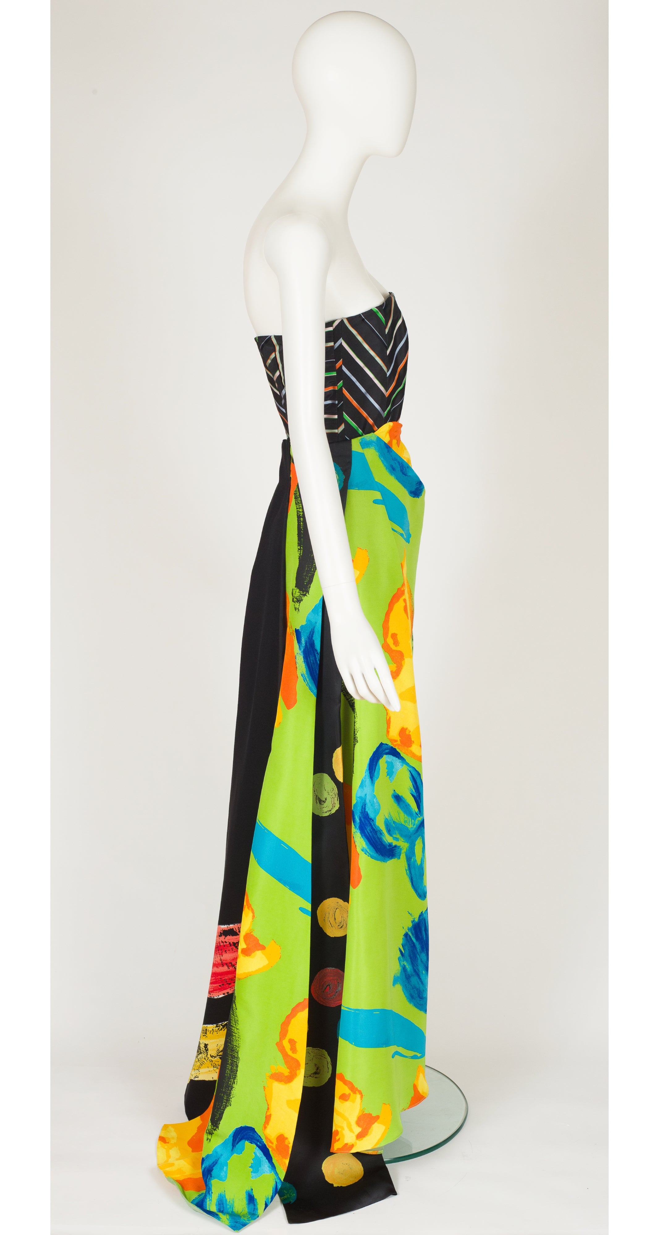 2000 S/S Mix Print Silk Taffeta Evening Gown Set