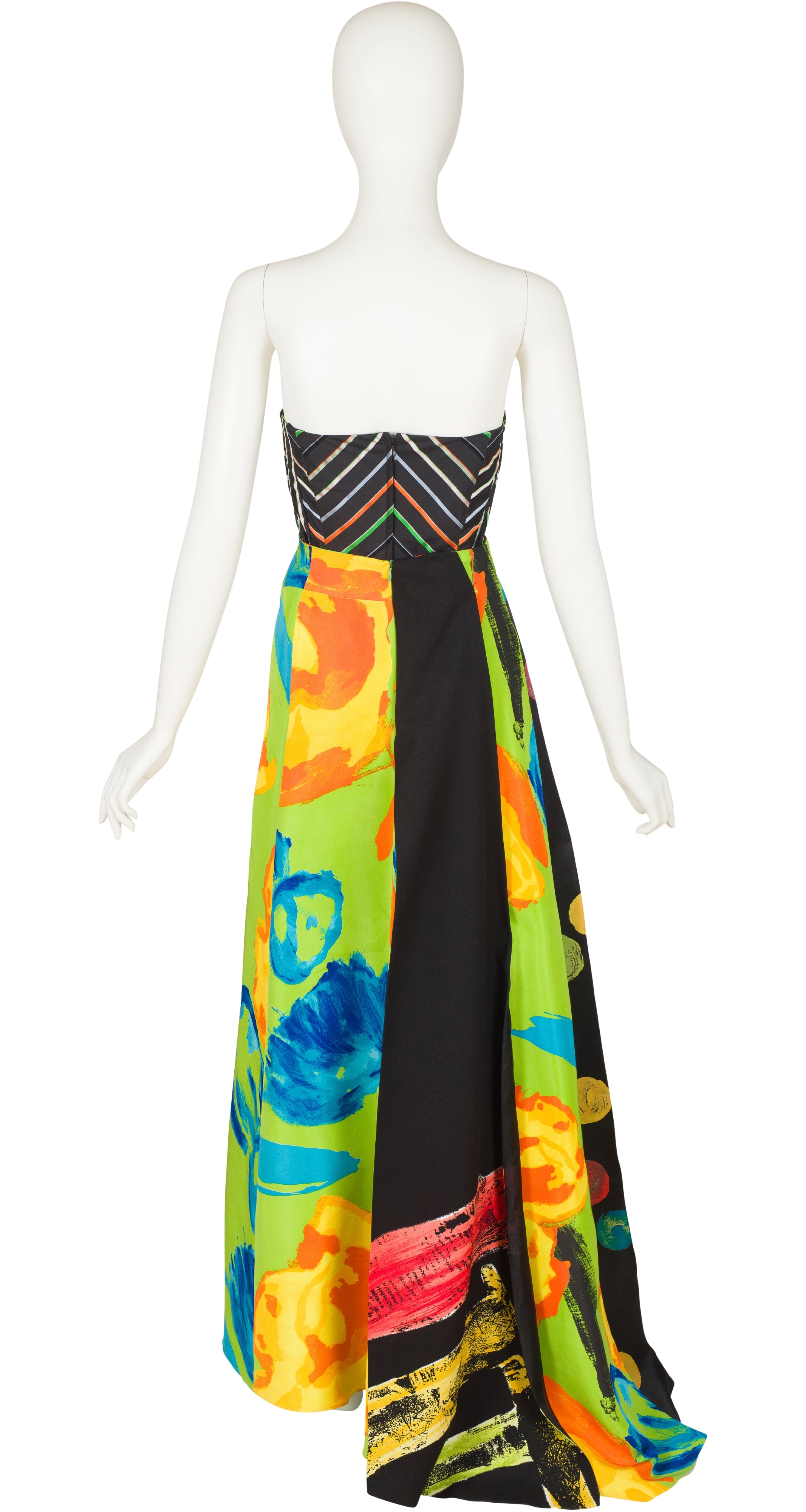 2000 S/S Mix Print Silk Taffeta Evening Gown Set