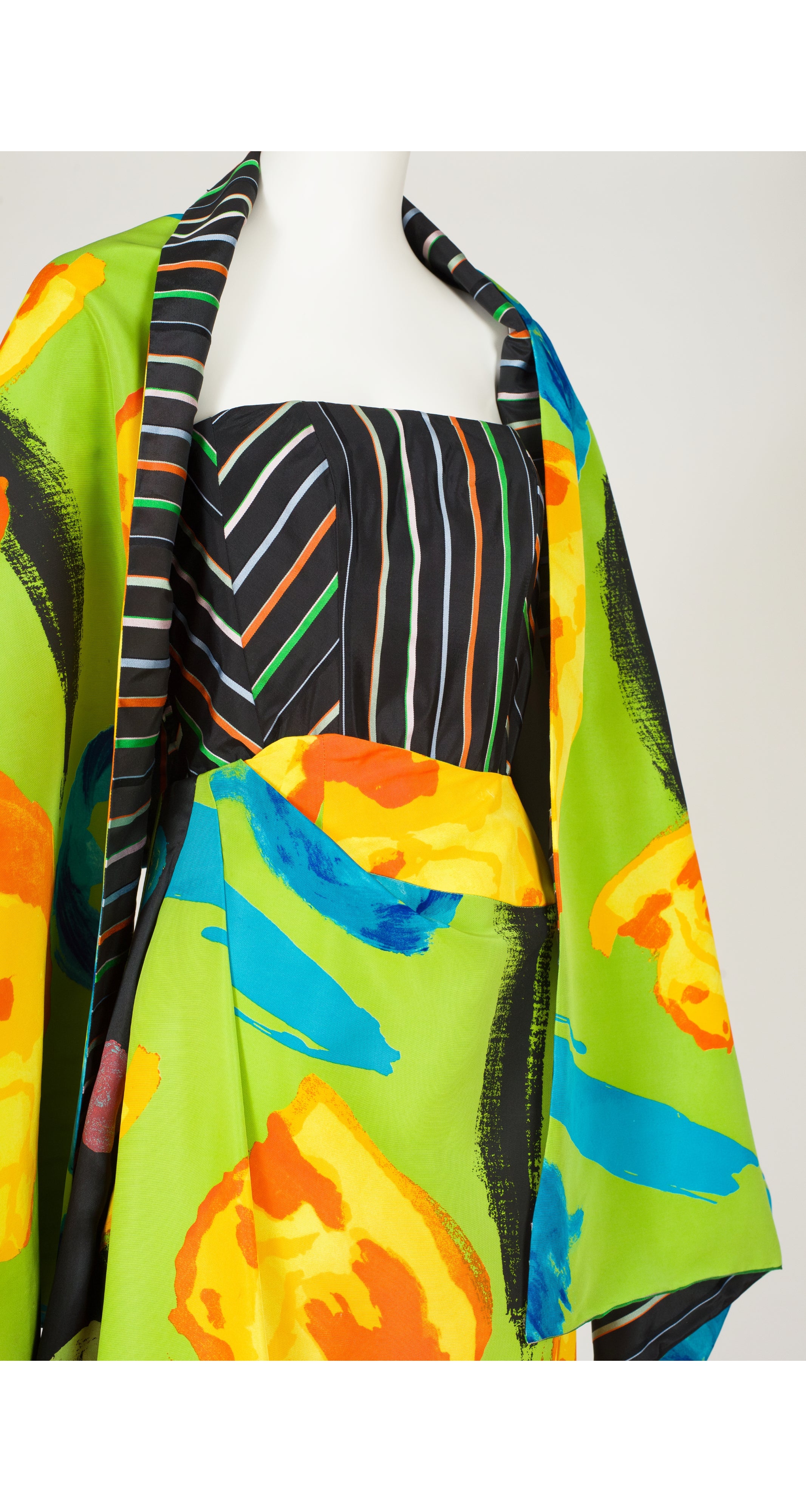 2000 S/S Mix Print Silk Taffeta Evening Gown Set