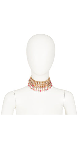 1950s Glass Beaded Multi-Strand Choker Necklace