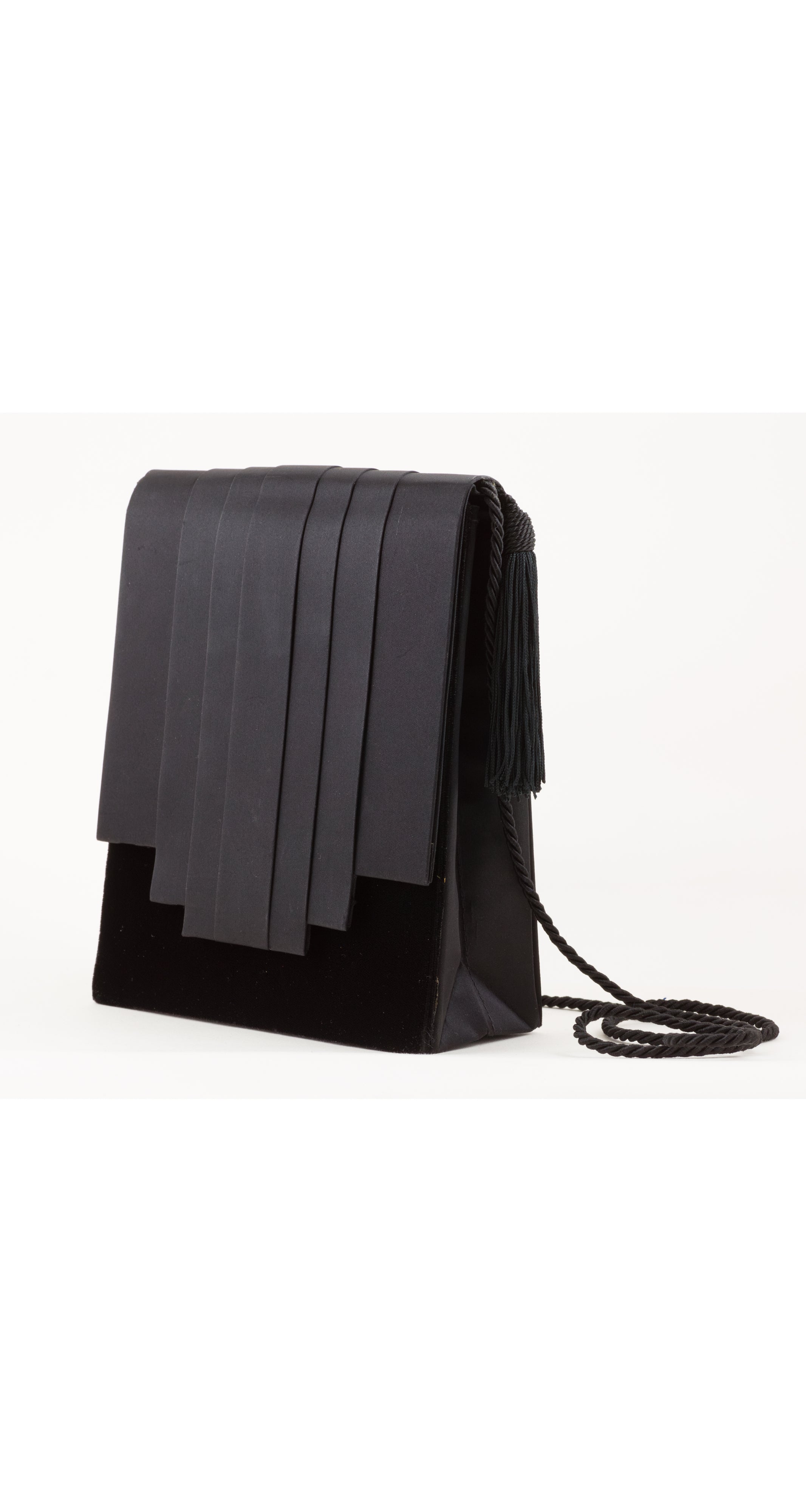 1980s Black Silk Satin & Velvet Tassel Evening Bag