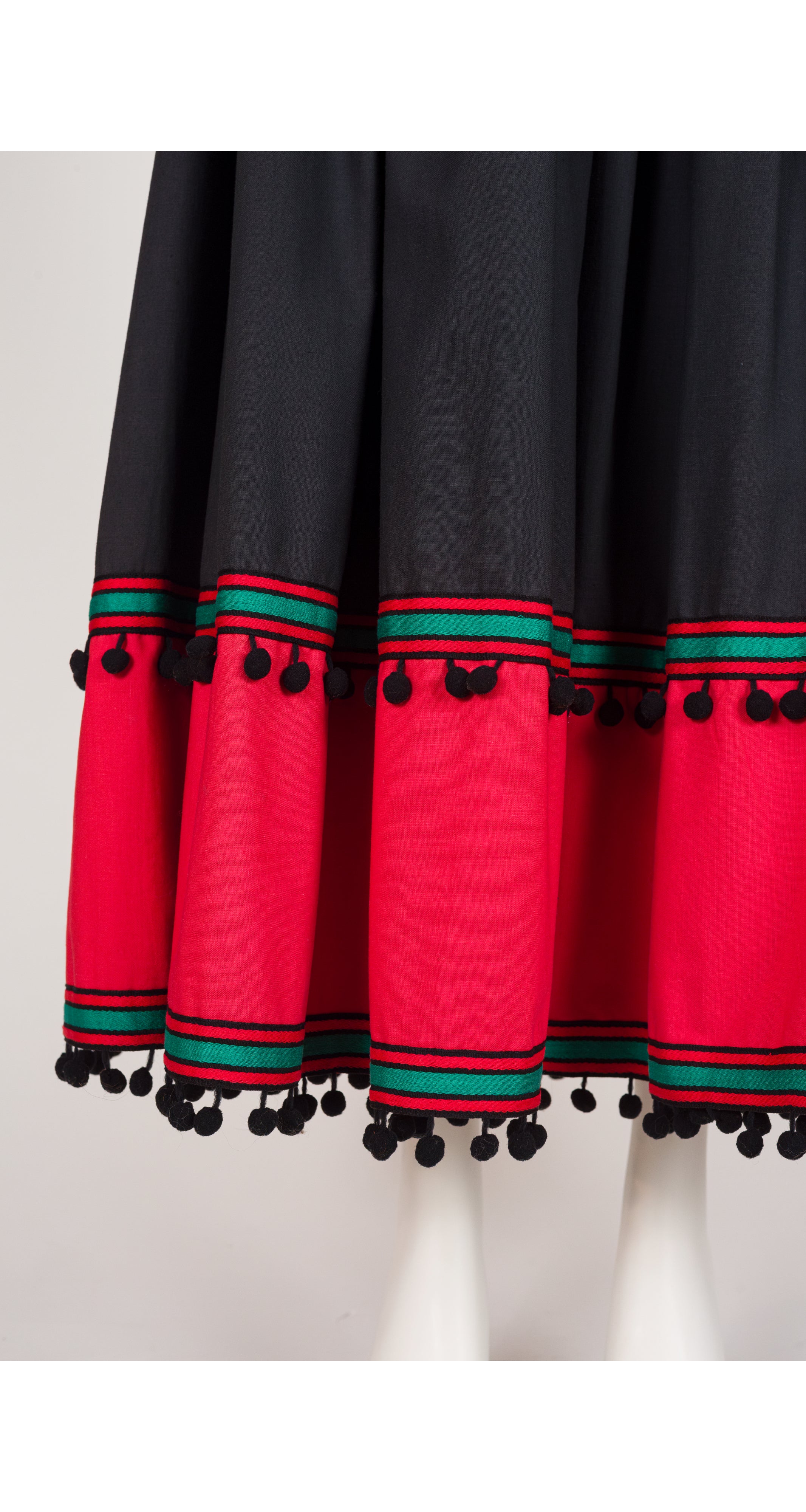 1977 S/S "Spanish Collection" Black Cotton Pom-Pom Circle Skirt