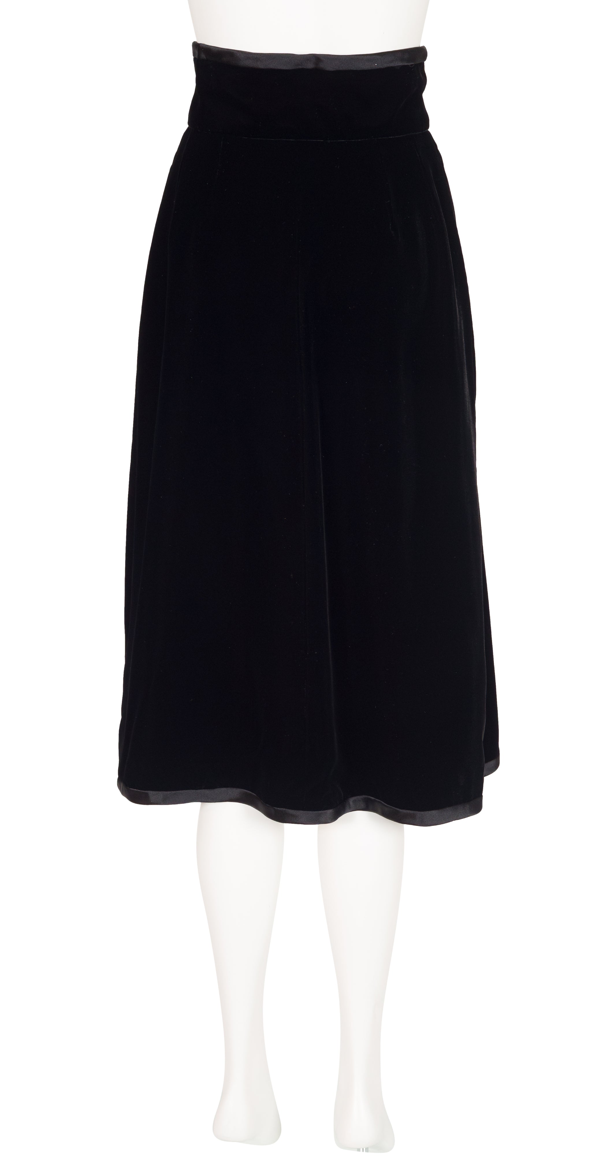 1970s Black Velvet Frog Closure Wrap Midi Skirt