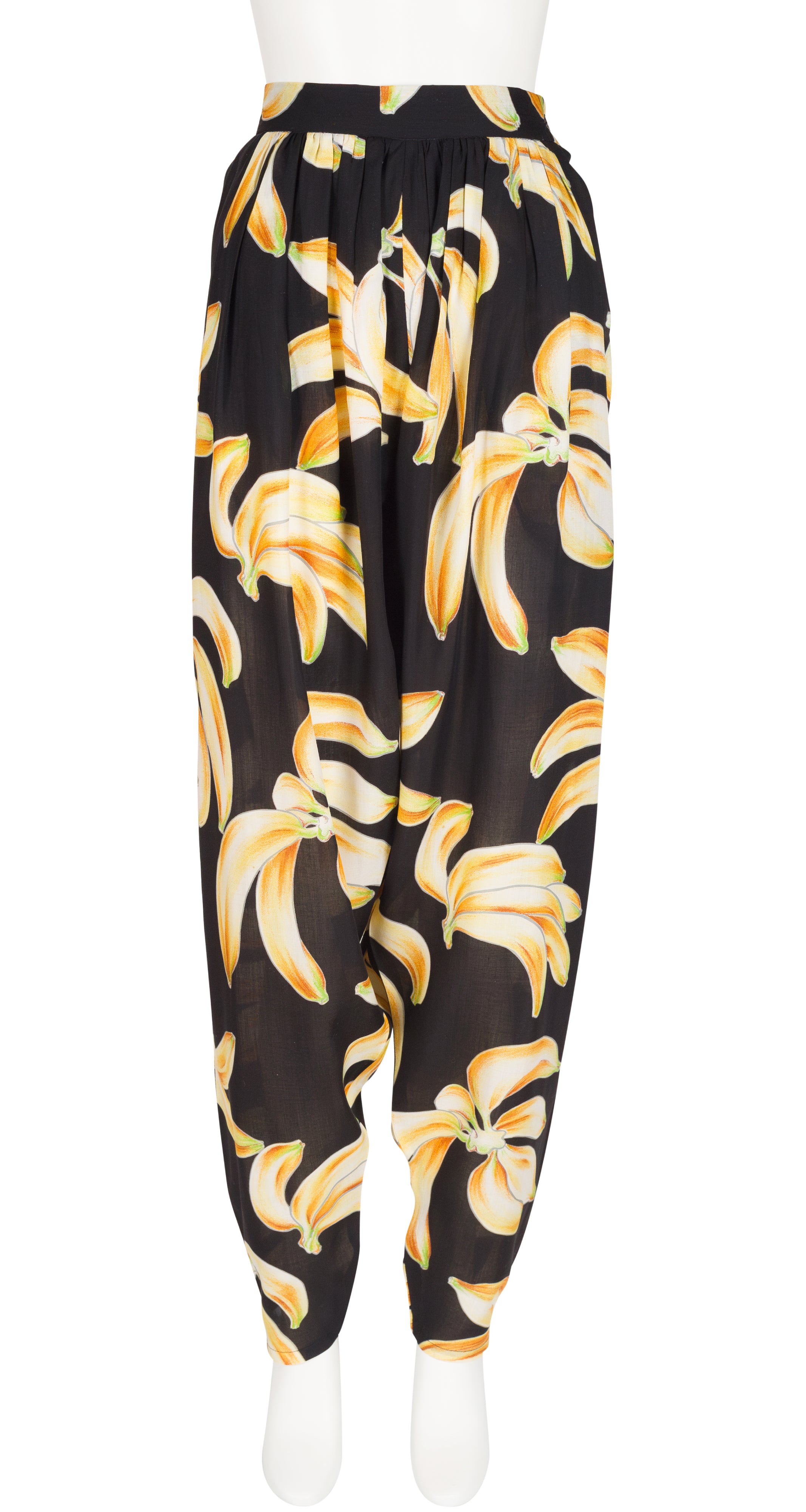 1980s Banana Novelty Print Black Tapered Pants