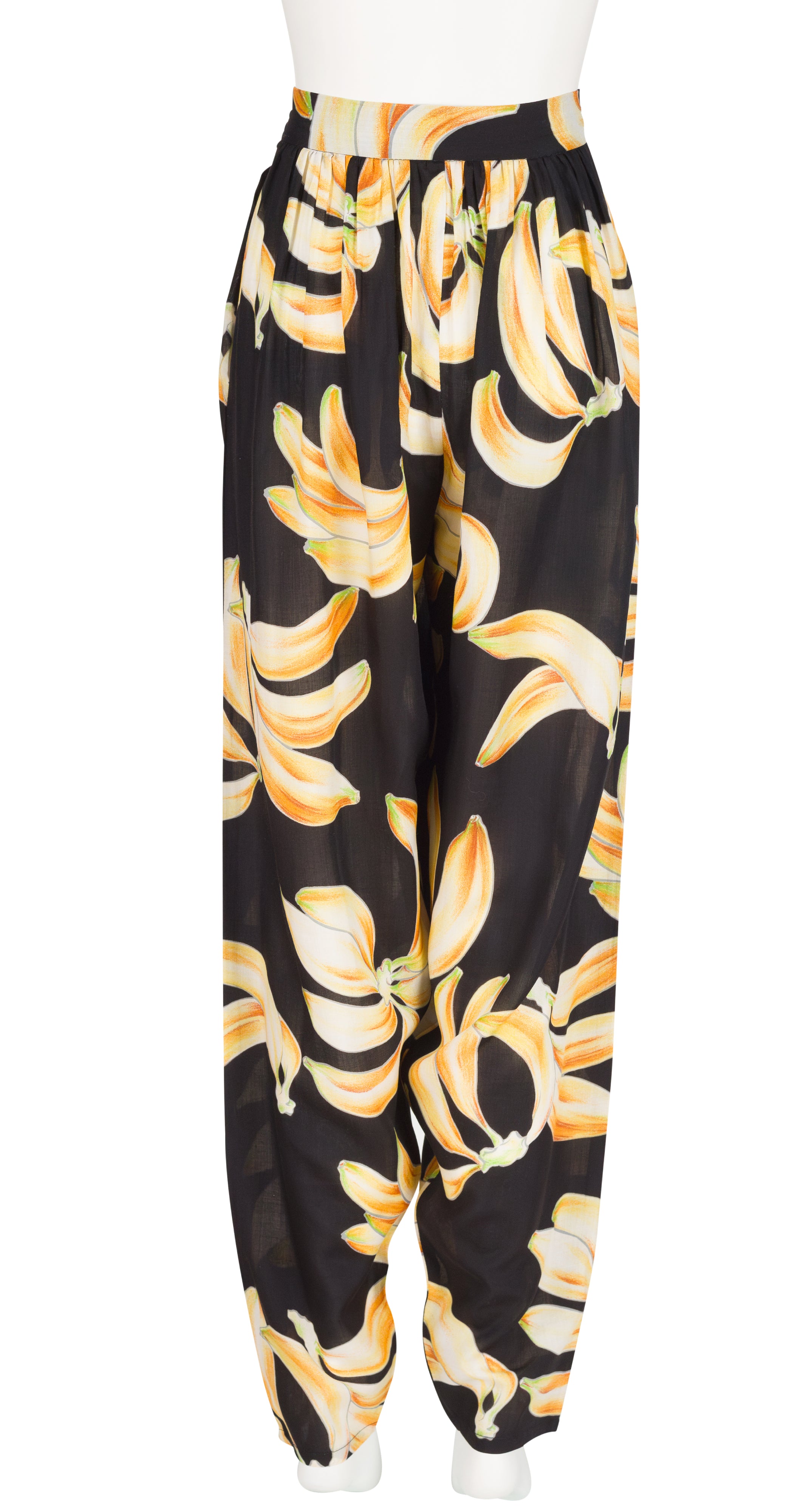 1980s Banana Novelty Print Black Tapered Pants