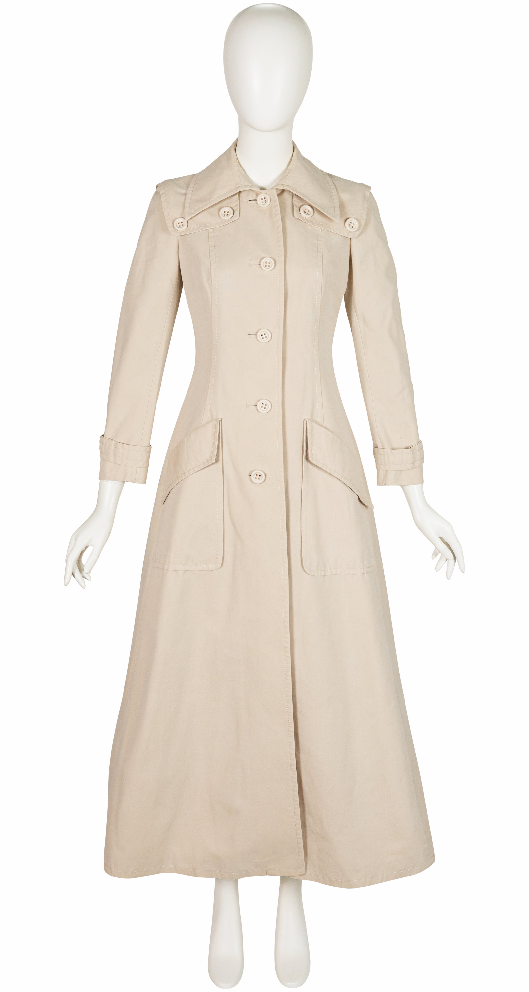 1970s Italian Beige Cotton Maxi Trench Coat