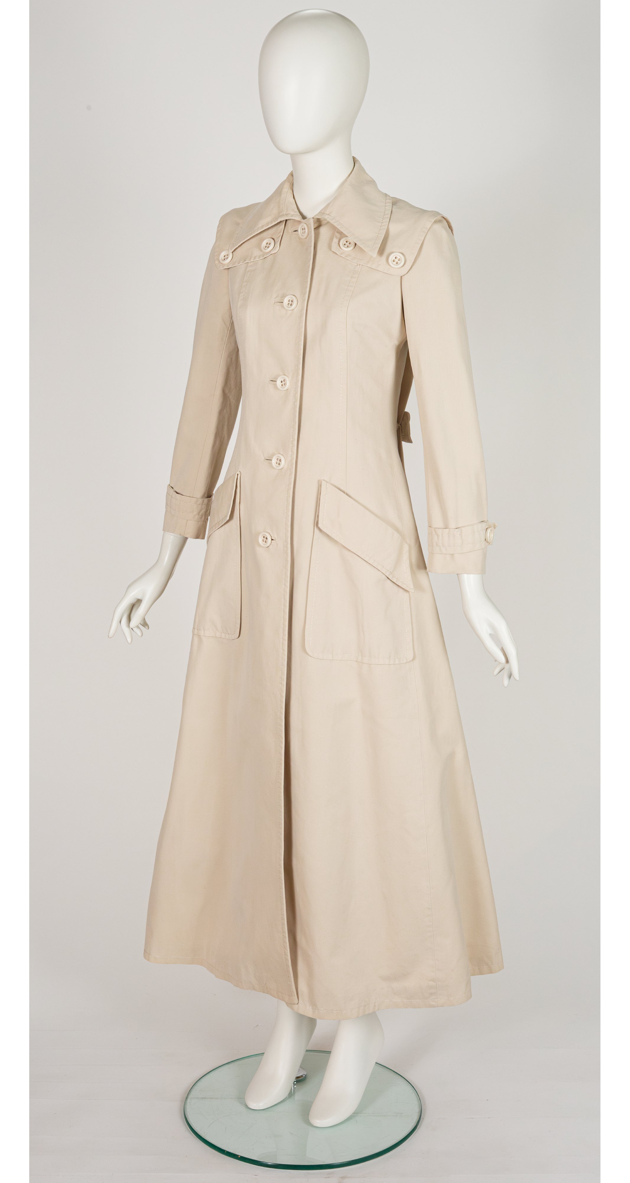 1970s Italian Beige Cotton Maxi Trench Coat