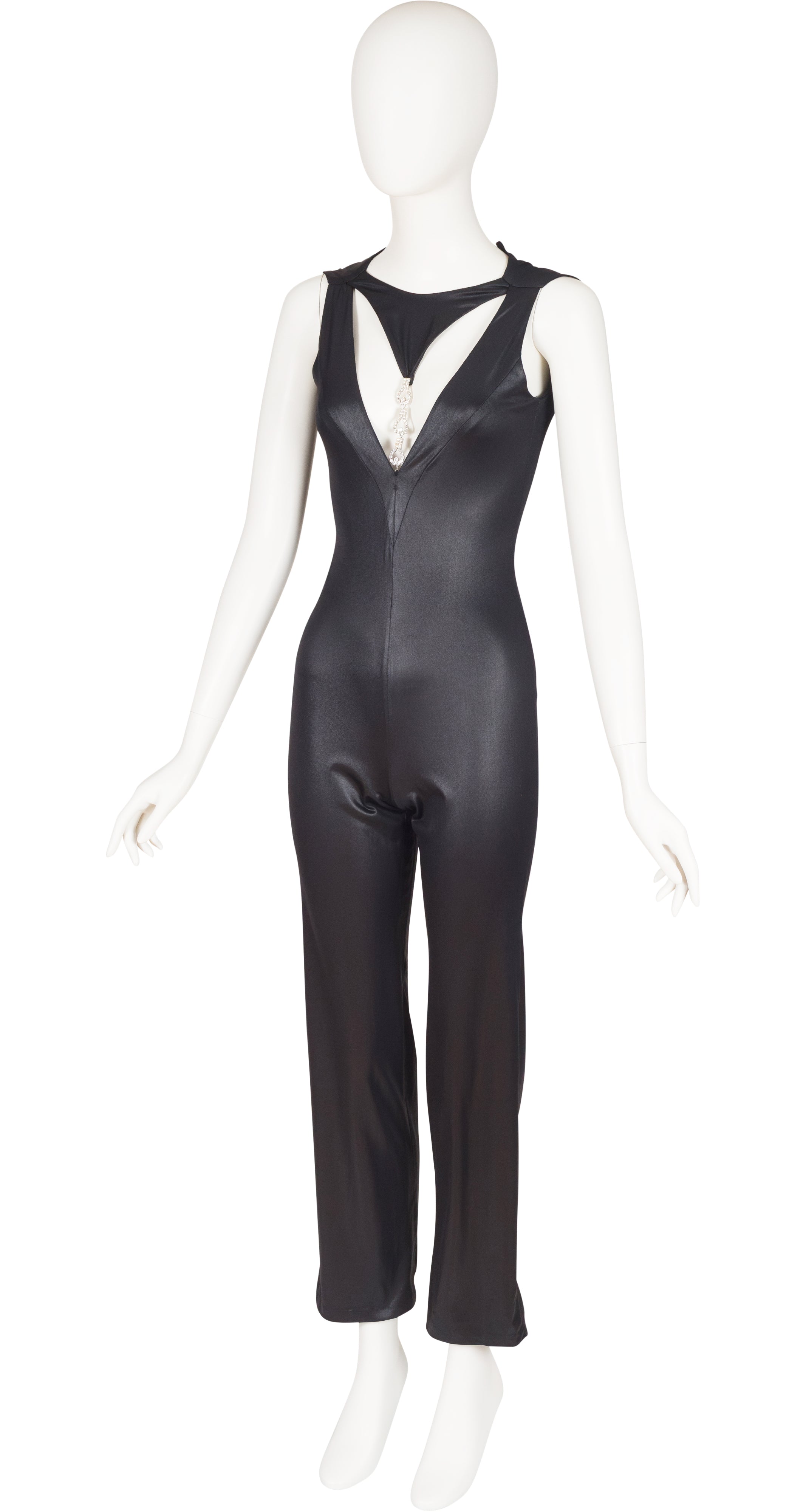 1970s Black Cut-Out Wetlook Catsuit