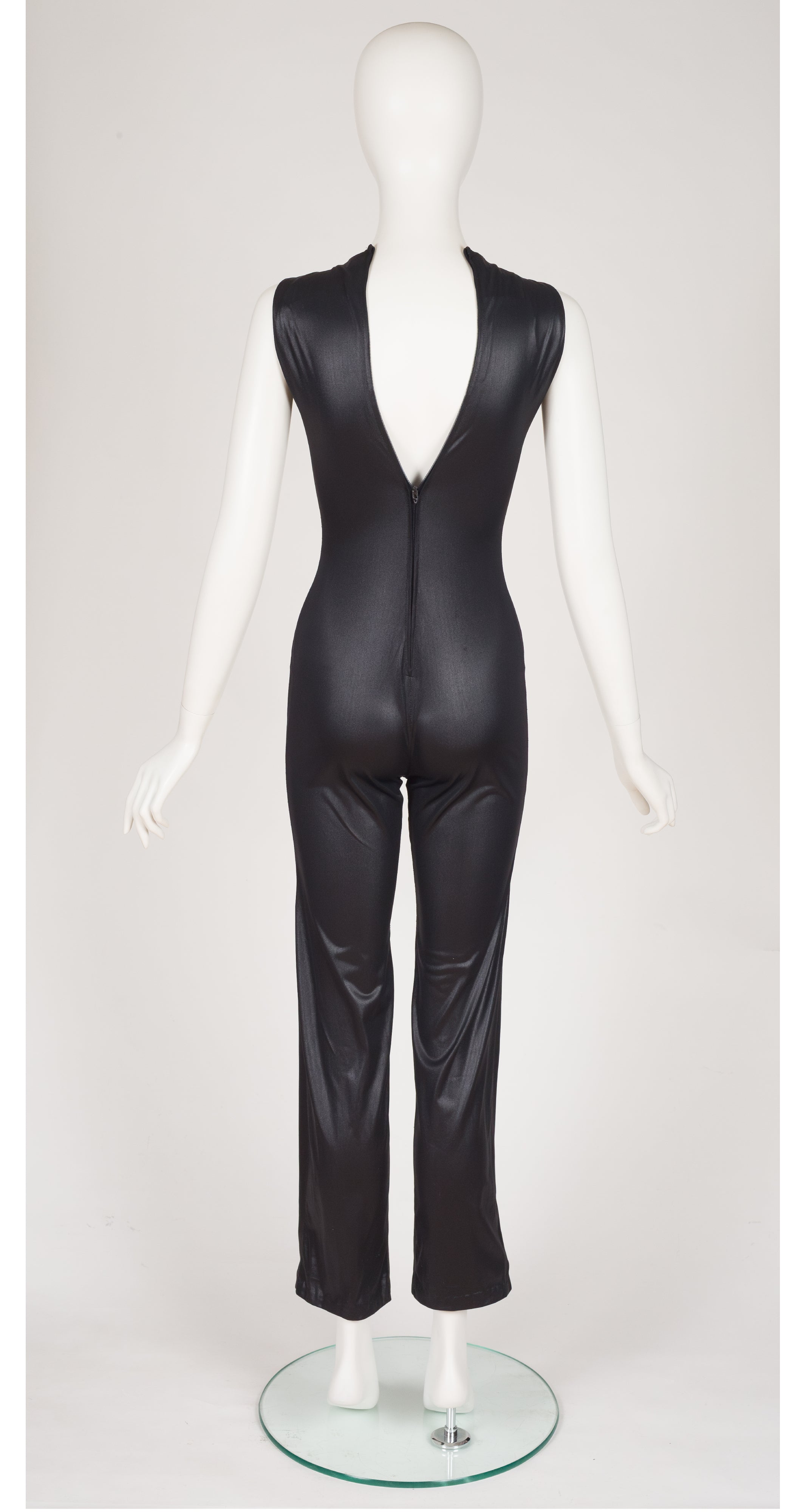 1970s Black Cut-Out Wetlook Catsuit