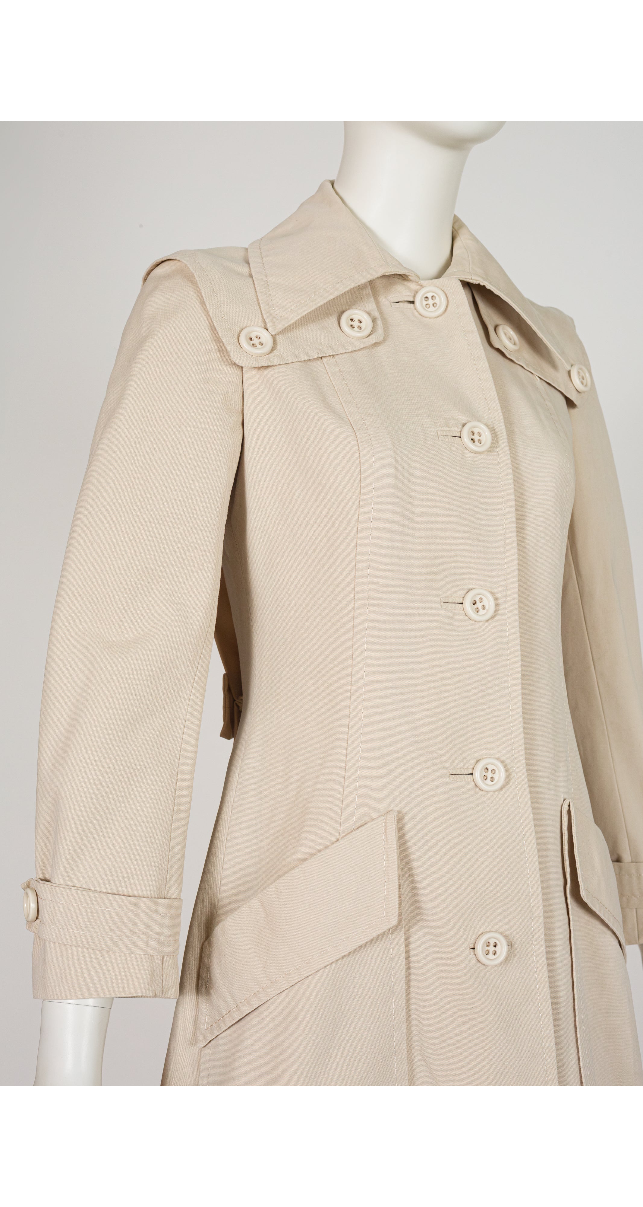 1970s Italian Beige Cotton Maxi Trench Coat