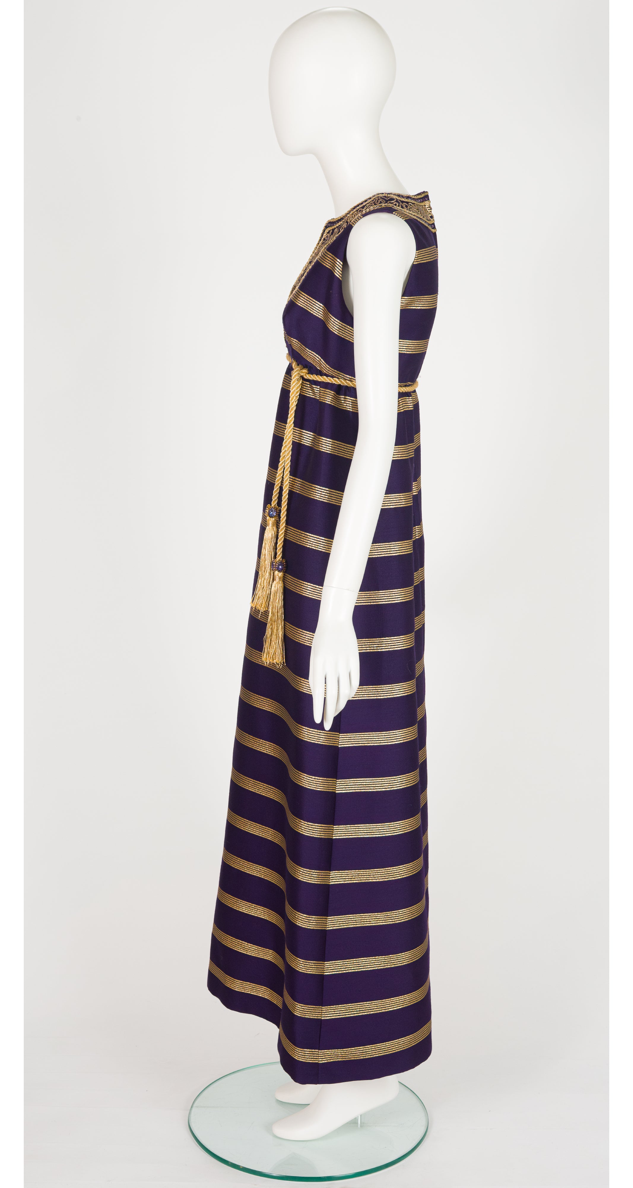 1960s Embellished Purple & Gold Empire Waist Evening Gown