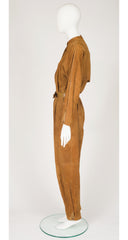 1980s Tan Suede Long Sleeve Belted Jumpsuit