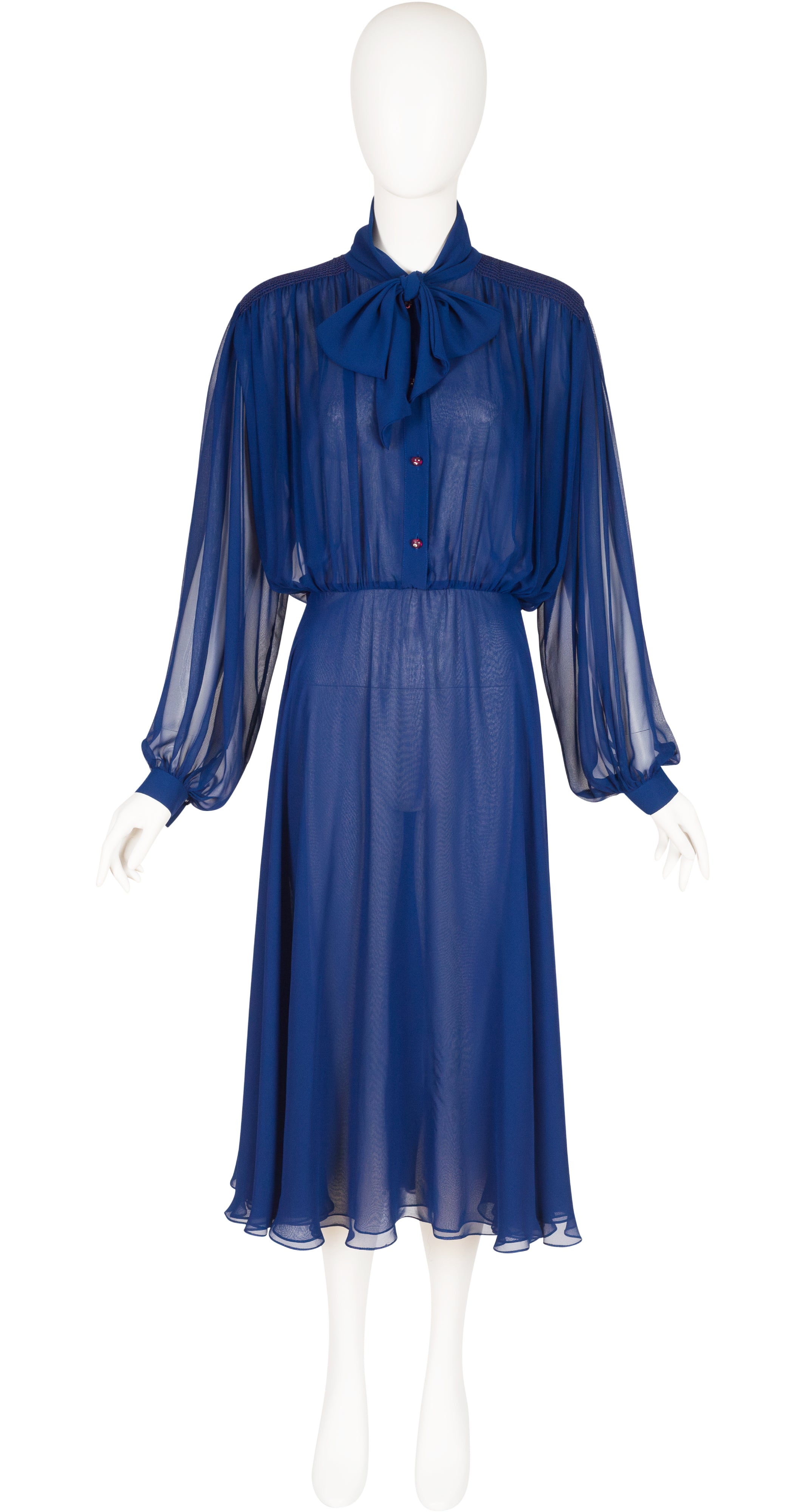 1980s Blue Chiffon Balloon Sleeve Evening Dress