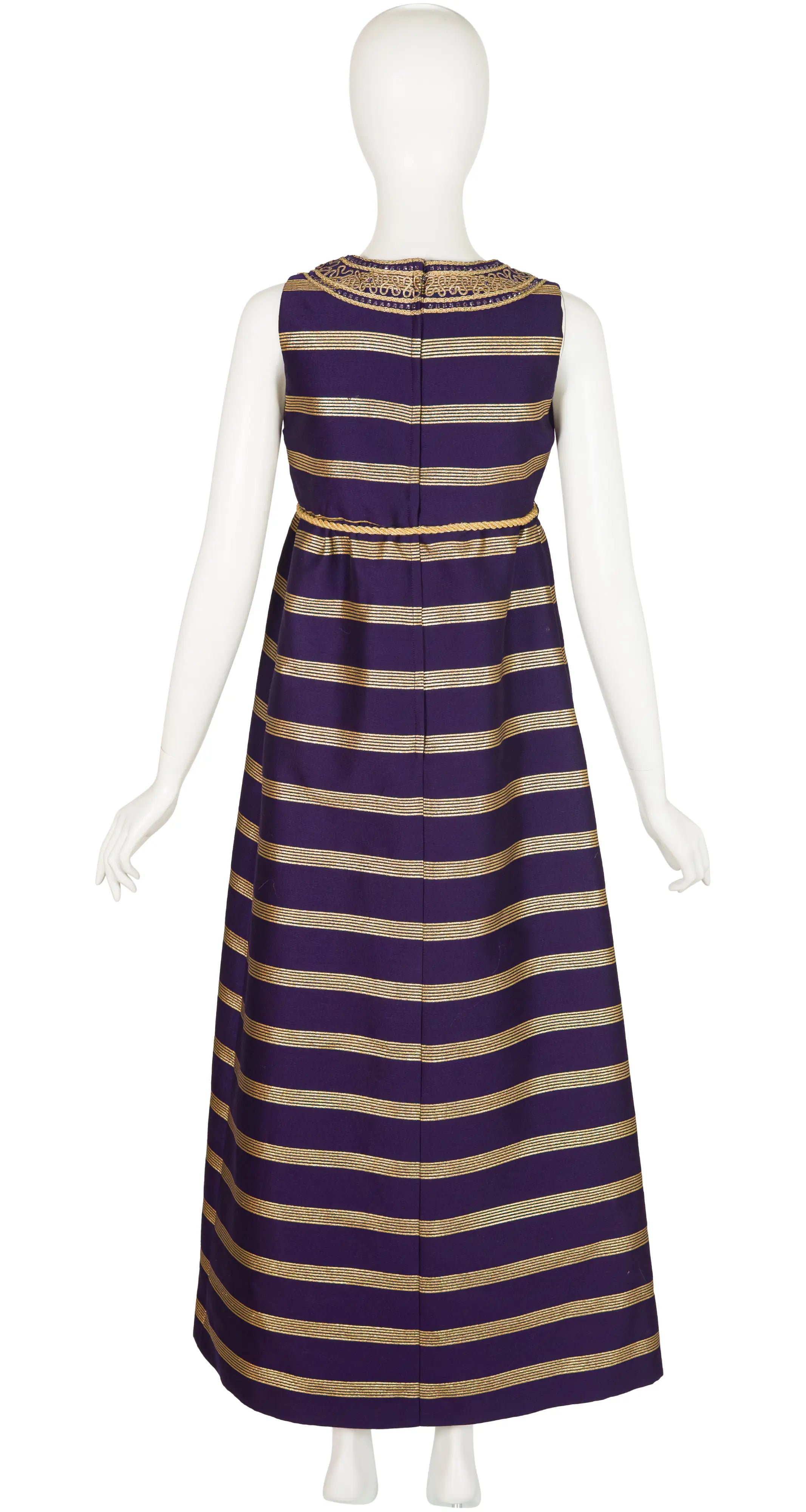 1960s Embellished Purple & Gold Empire Waist Evening Gown