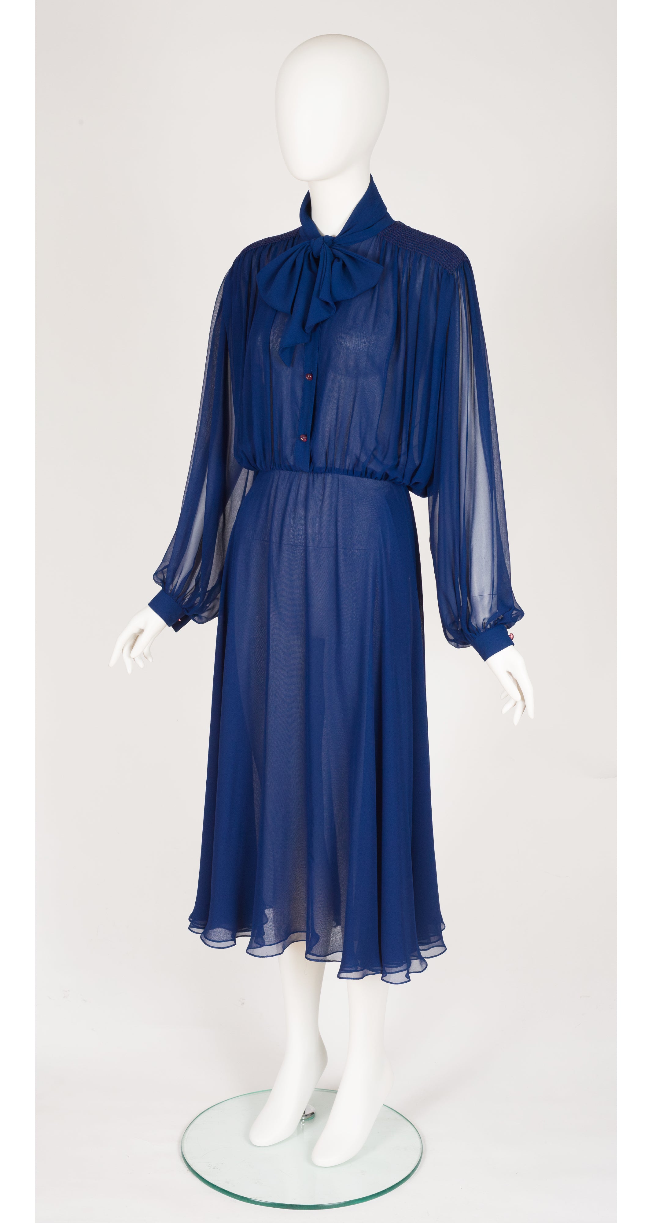 1980s Blue Chiffon Balloon Sleeve Evening Dress