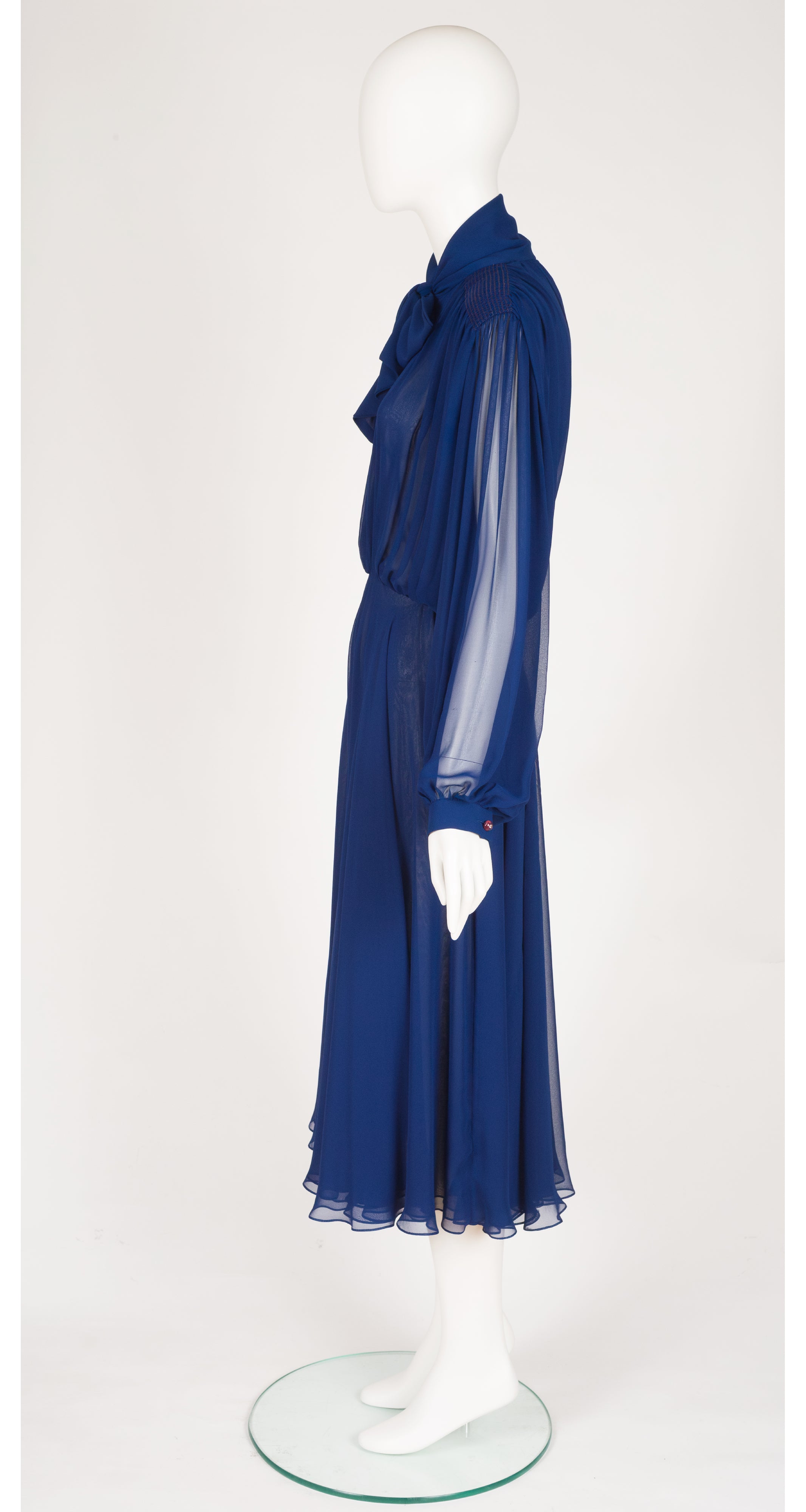 1980s Blue Chiffon Balloon Sleeve Evening Dress