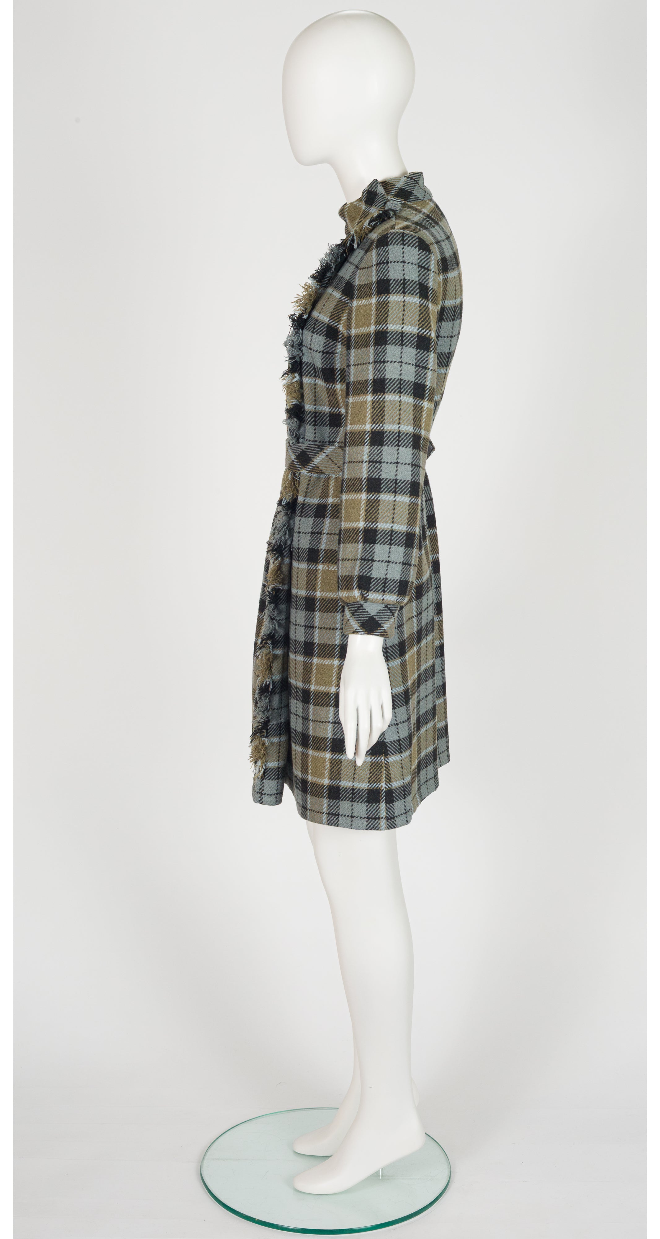 1960s Tartan Wool Belted Long Sleeve Dress