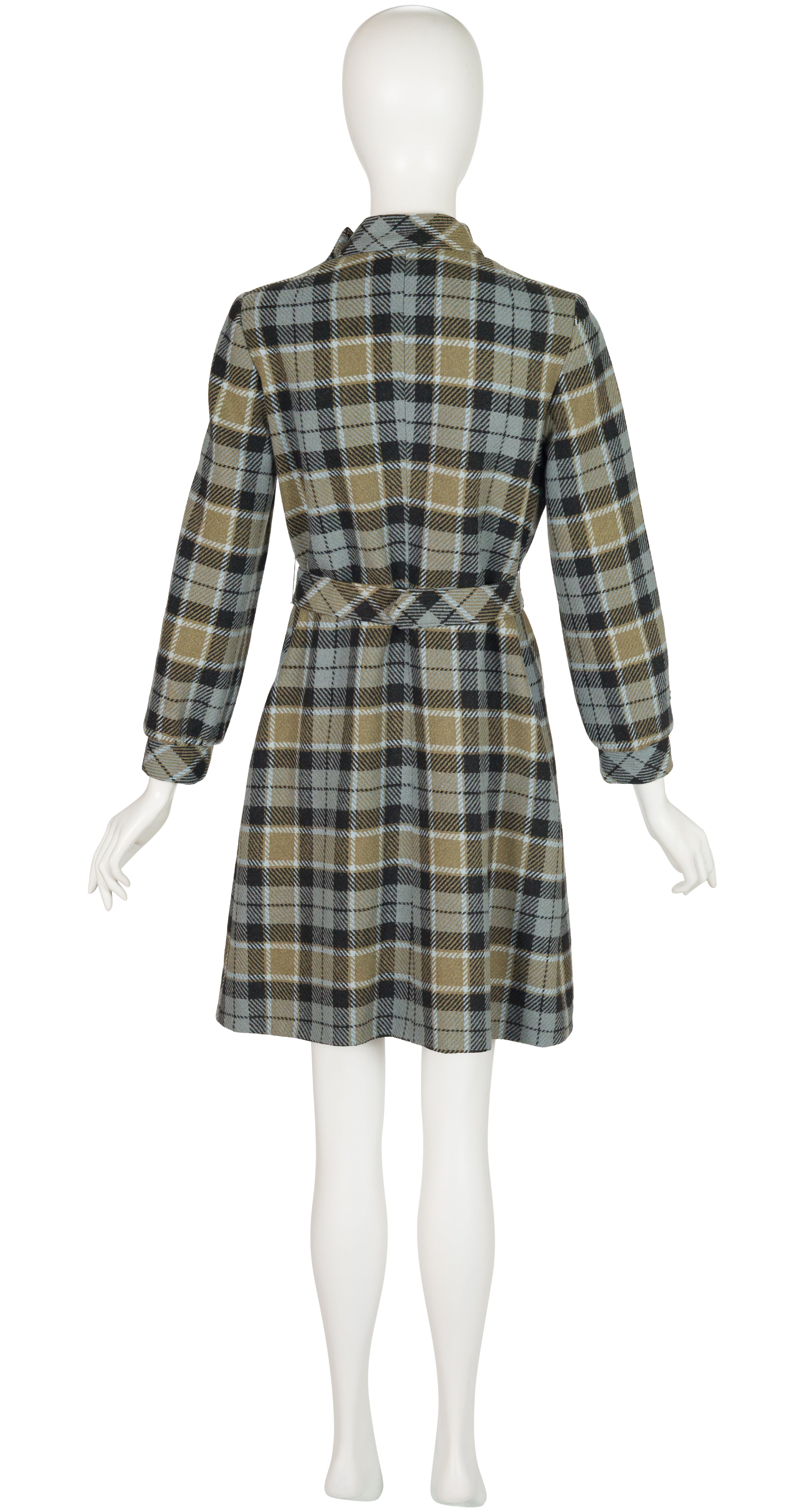 1960s Tartan Wool Belted Long Sleeve Dress
