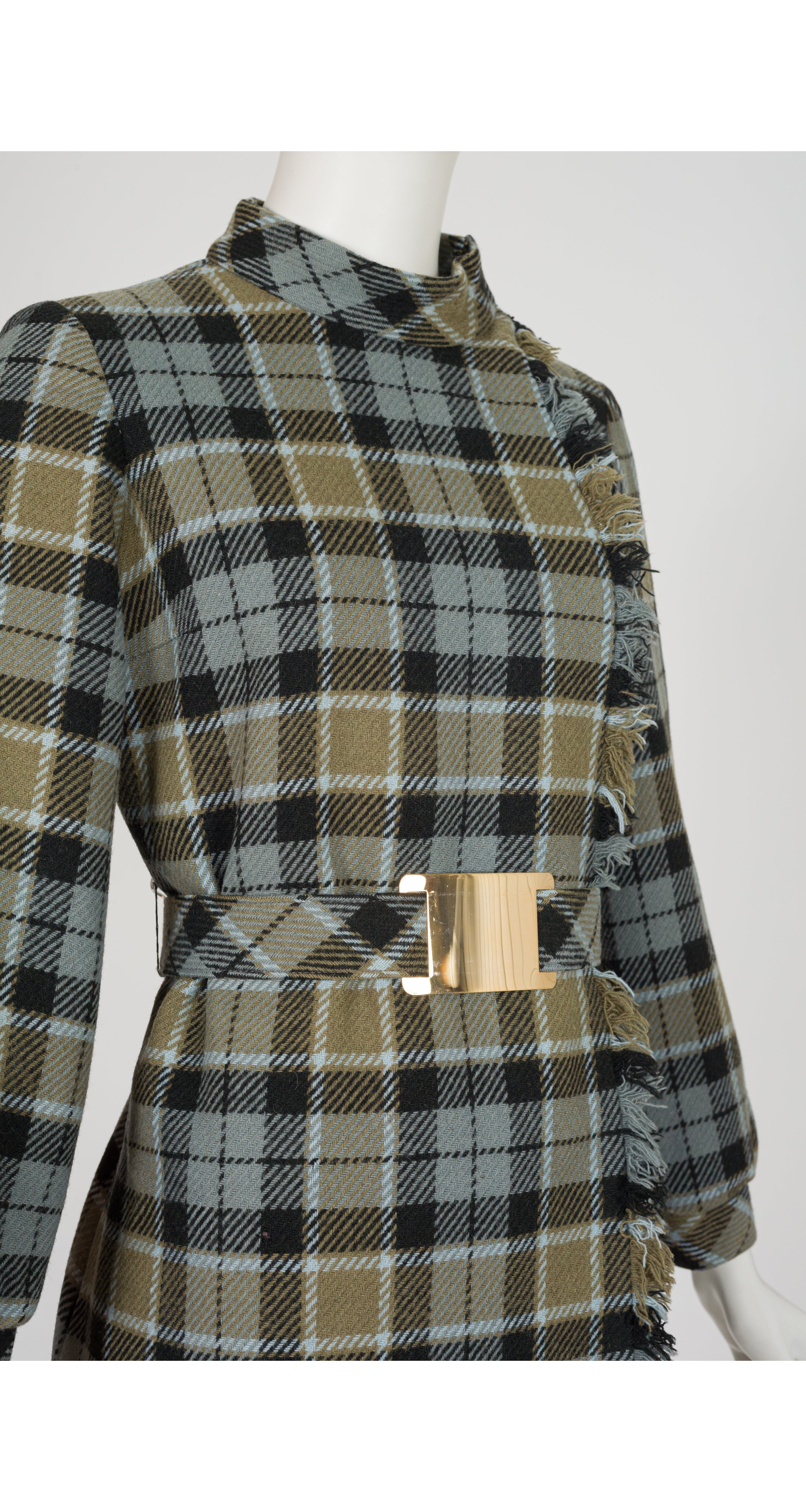 1960s Tartan Wool Belted Long Sleeve Dress